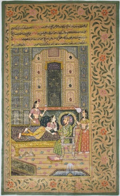 1970s, Indian Set of Three Colorful Drawings of the Royal Court