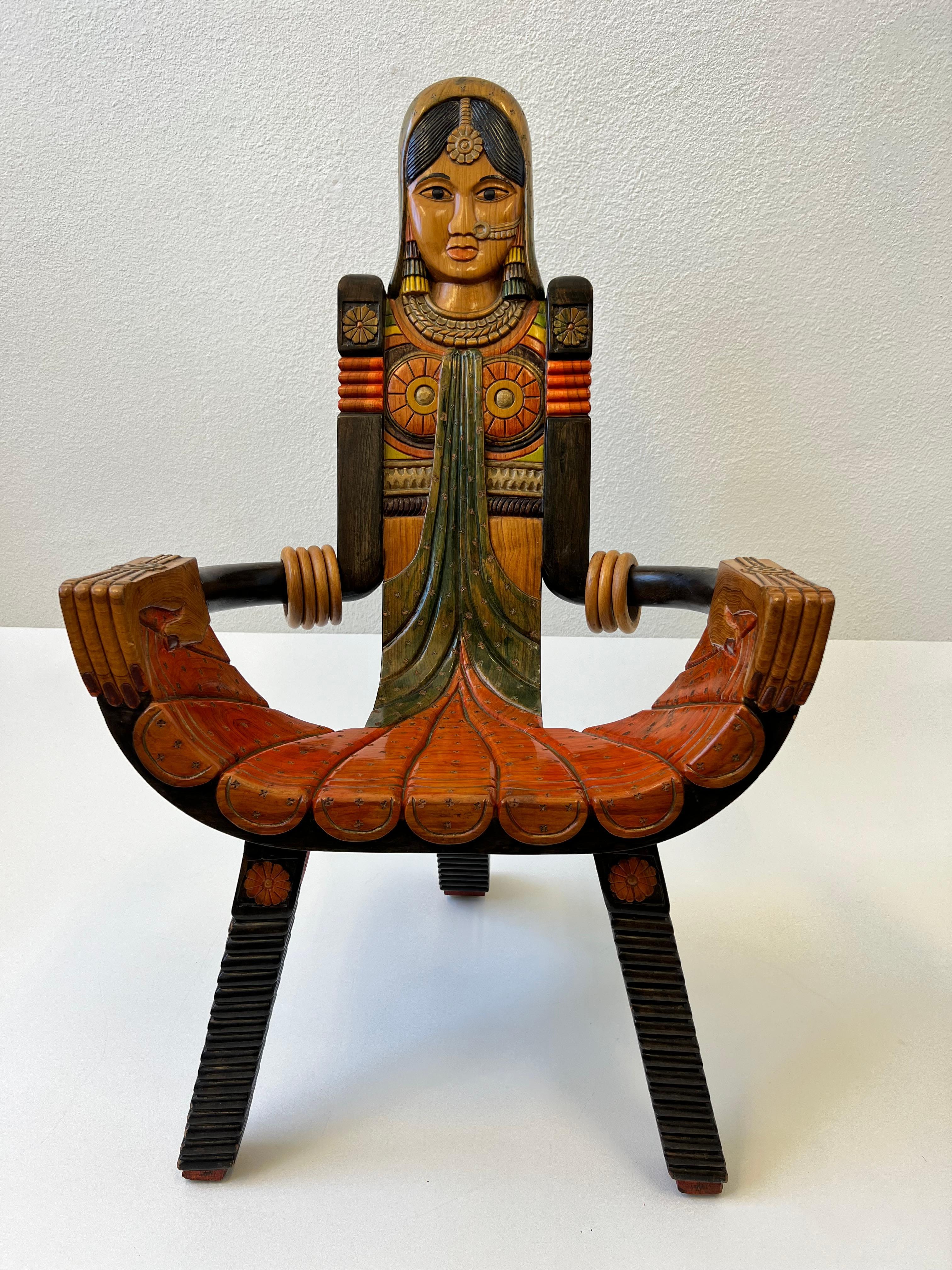 Wood 1970’s Indian Tripod Female and Male Chairs For Sale