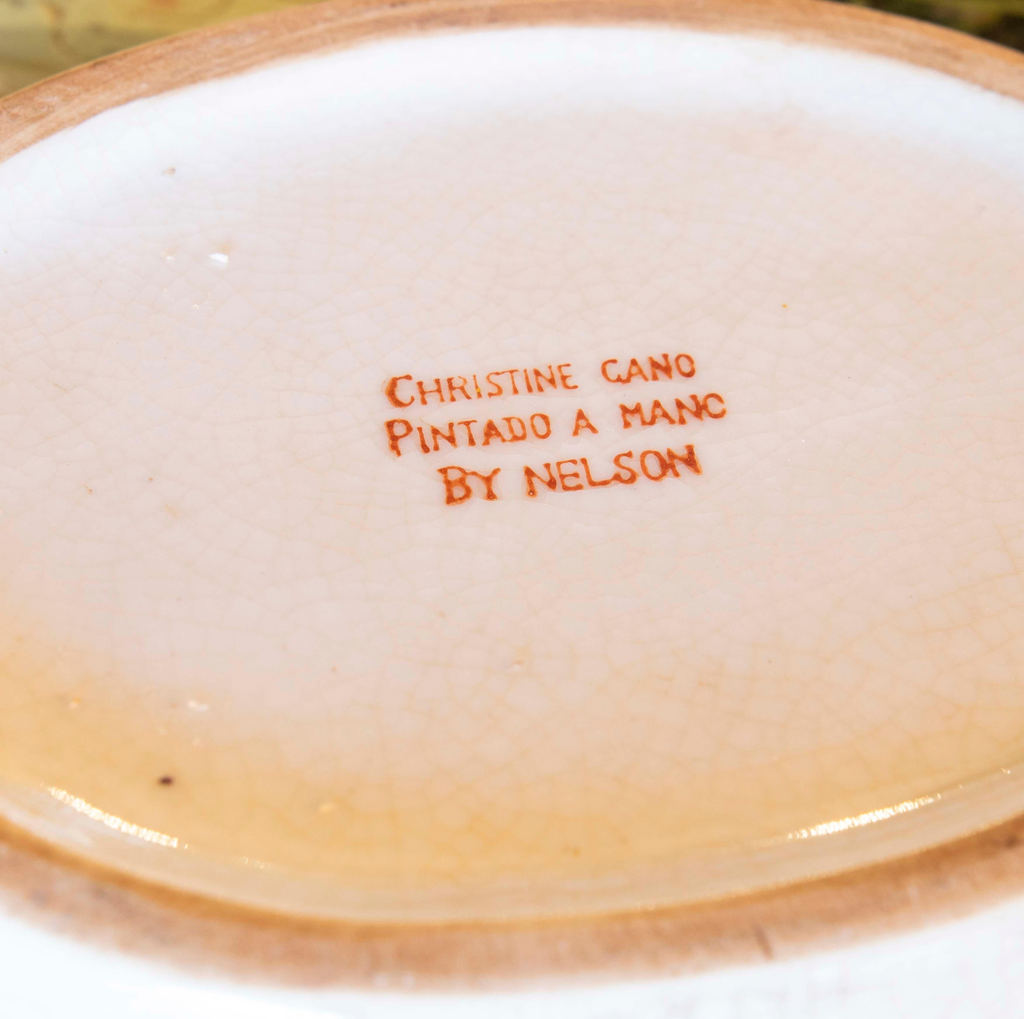 Individuelle handbemalte Porzellan-Terrine aus den 1970er Jahren  mit Aufschrift im Angebot 5