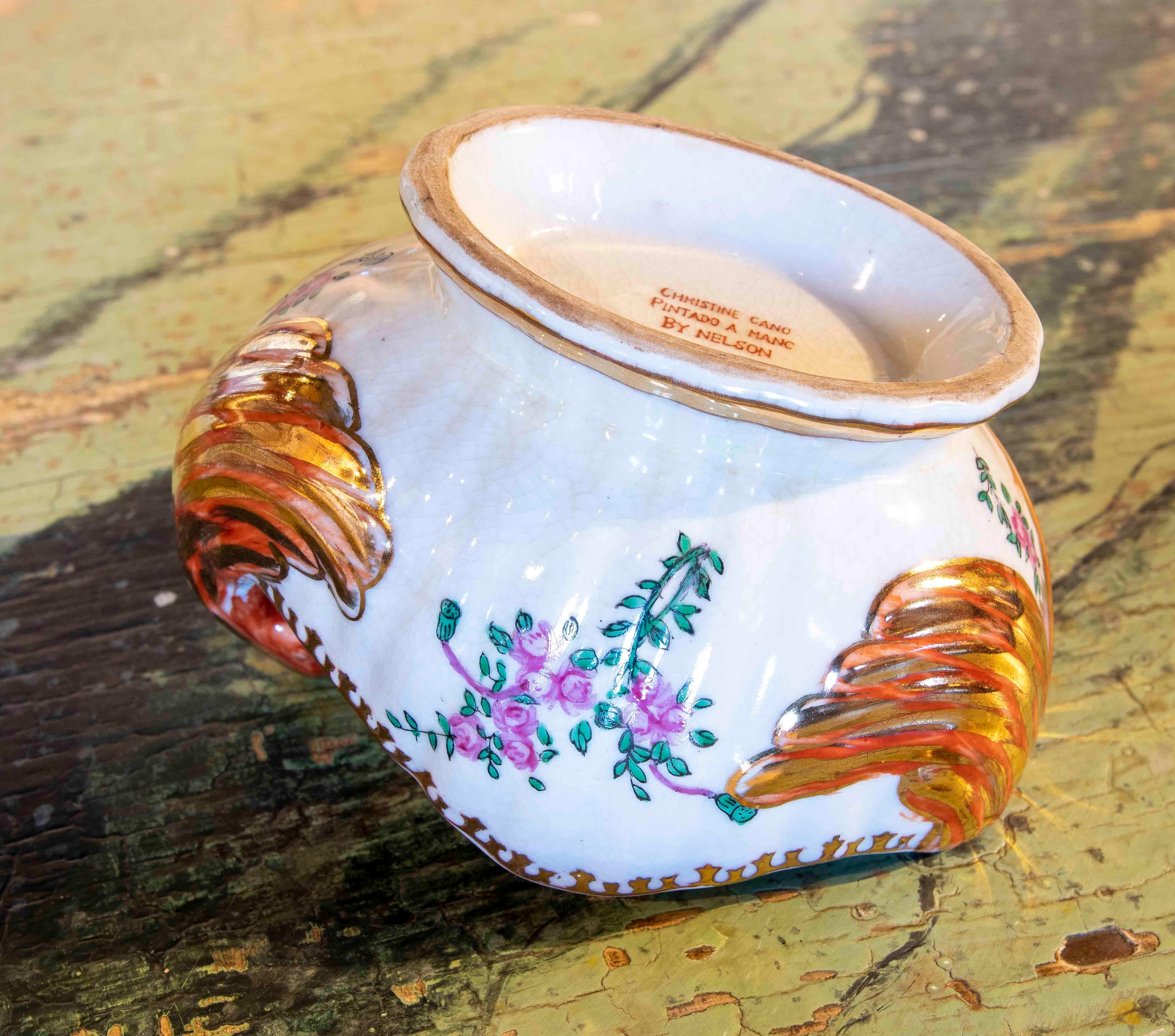 1970s Individual Hand Painted Porcelain Tureen with Inscription For Sale 5