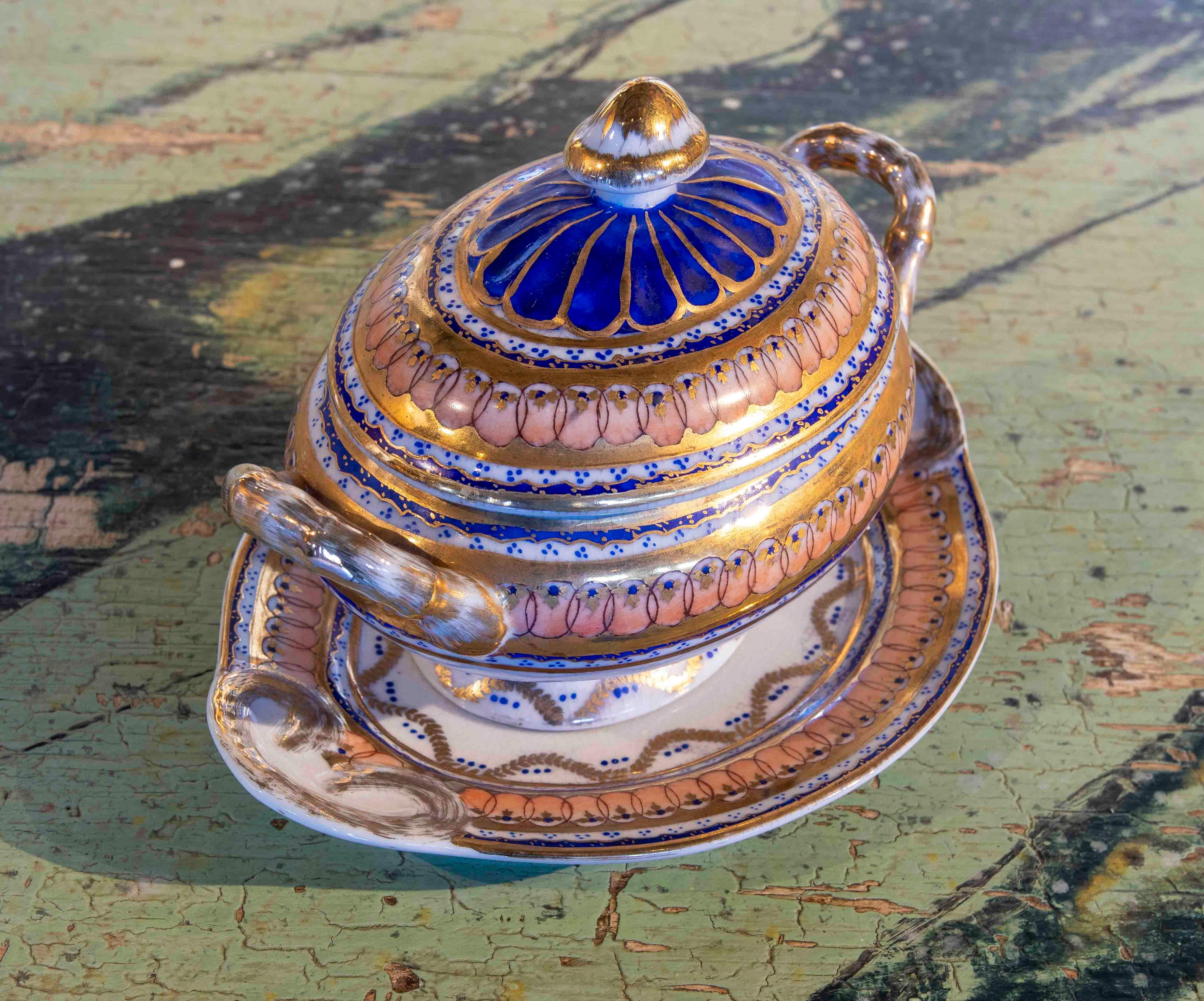 1970s Individual Hand-Painted Porcelain Tureen  with Inscription For Sale 5