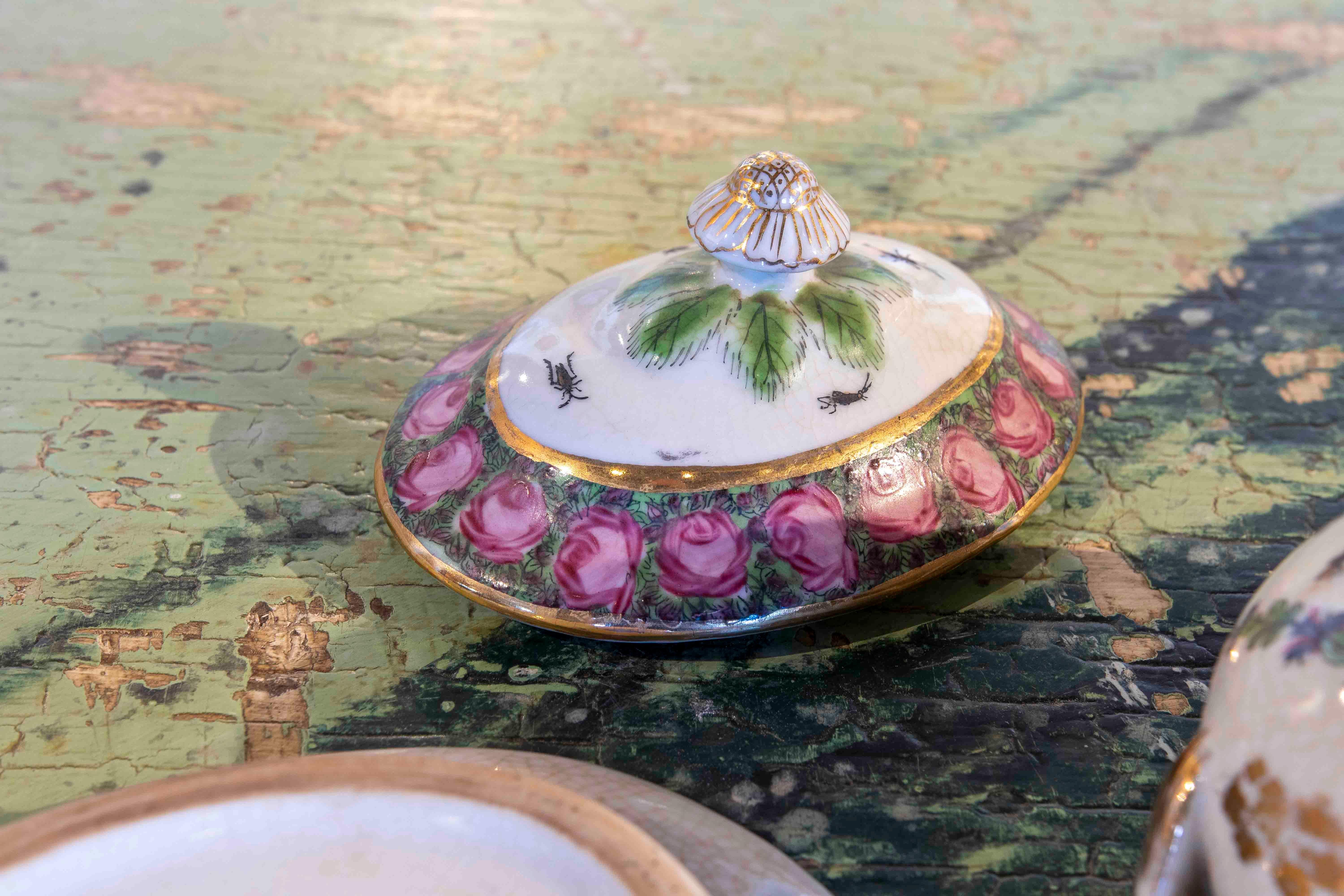 1970s Individual Hand Painted Porcelain Tureen with Inscription For Sale 6