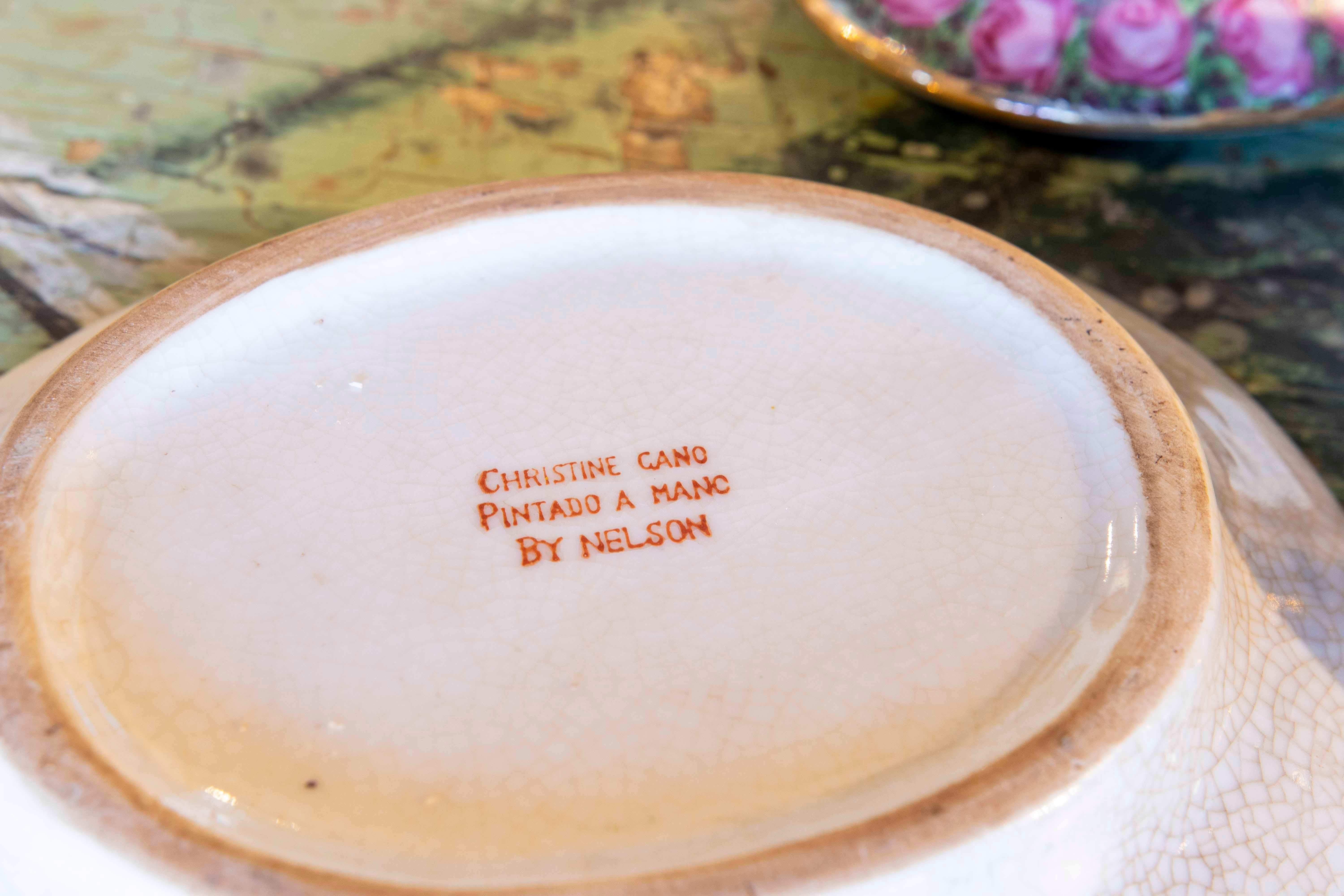 1970s Individual Hand Painted Porcelain Tureen with Inscription For Sale 7