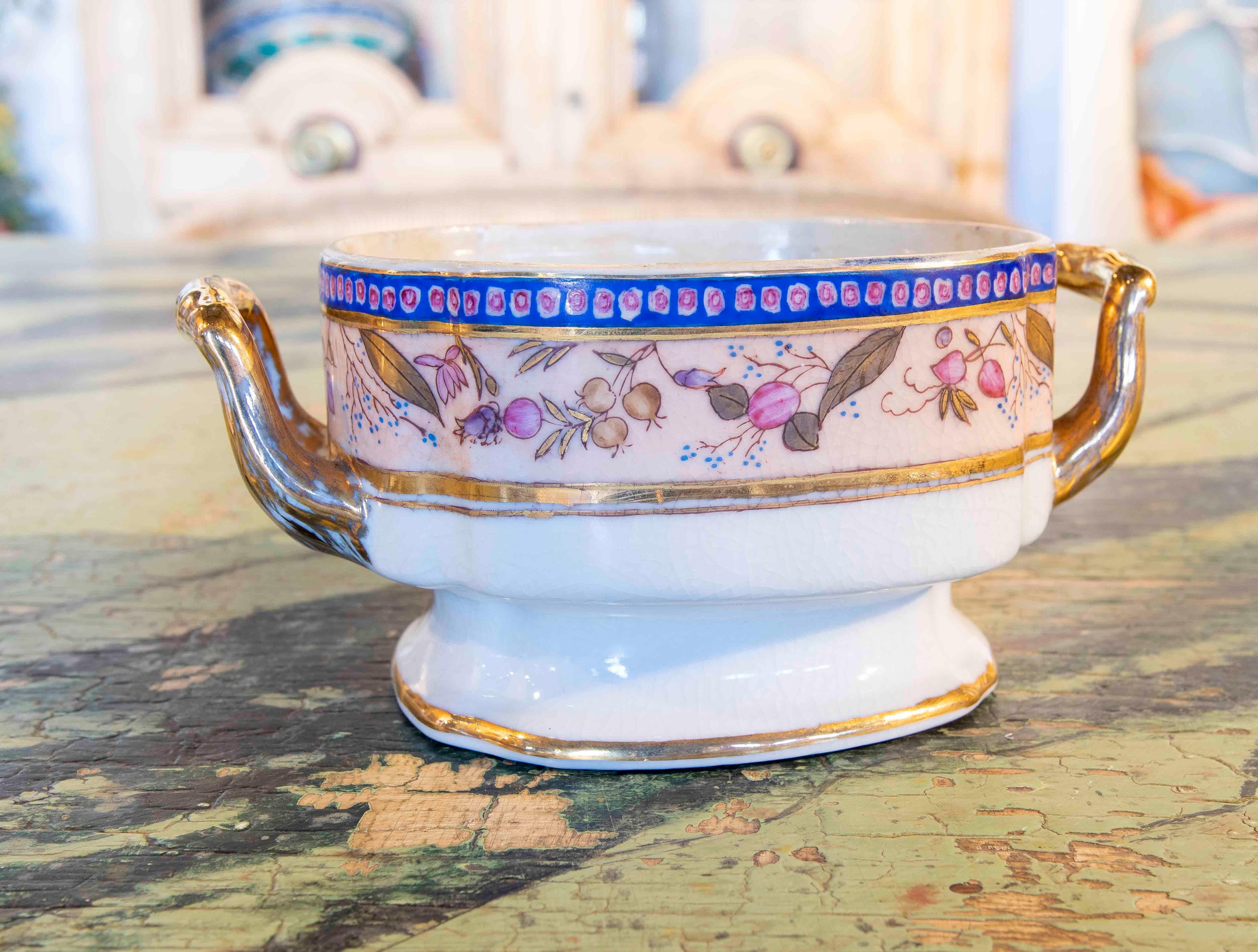 1970s Individual Hand Painted Porcelain Tureen with Inscription For Sale 8