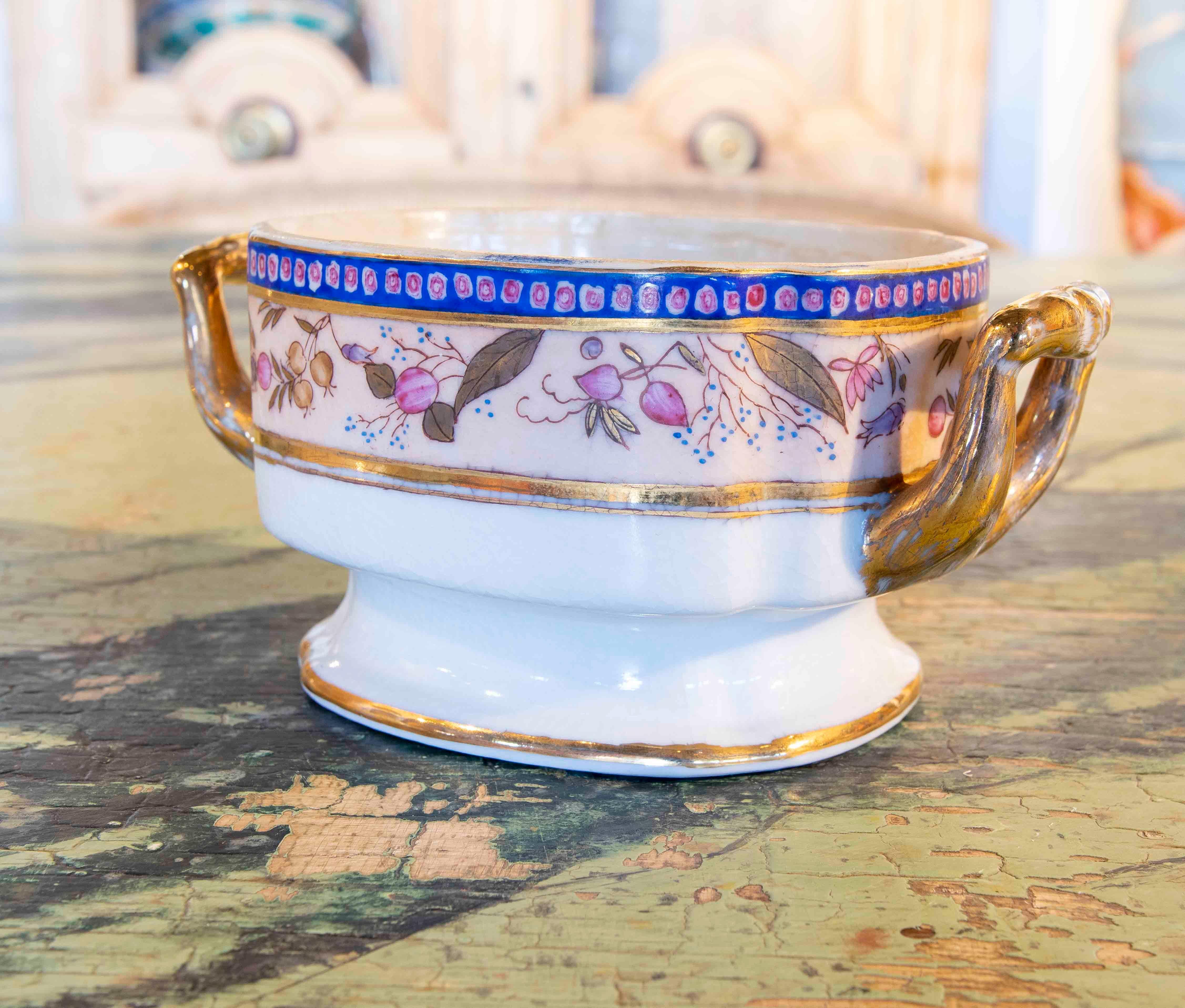 1970s Individual Hand Painted Porcelain Tureen with Inscription For Sale 9
