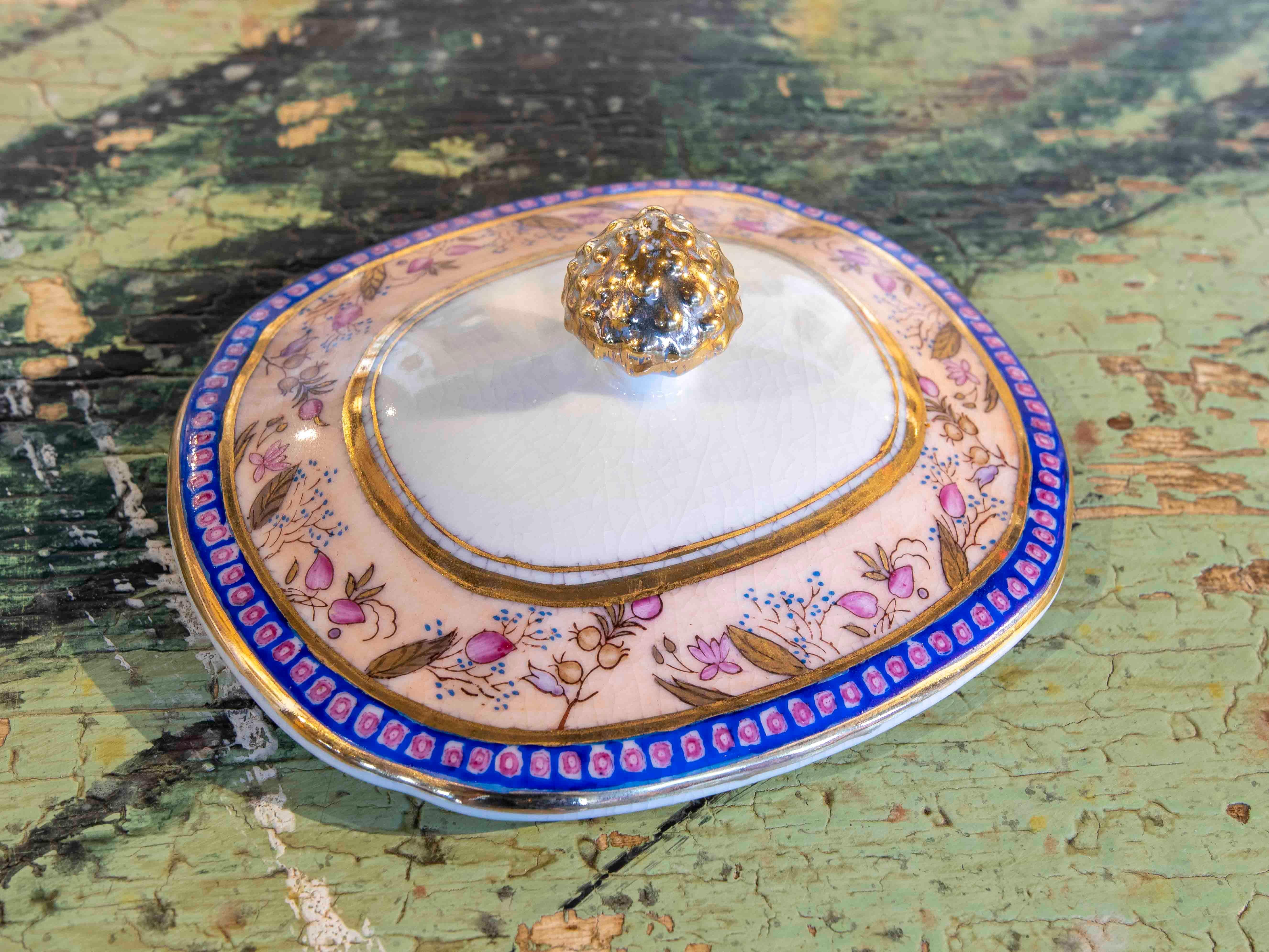 1970s Individual Hand Painted Porcelain Tureen with Inscription For Sale 12