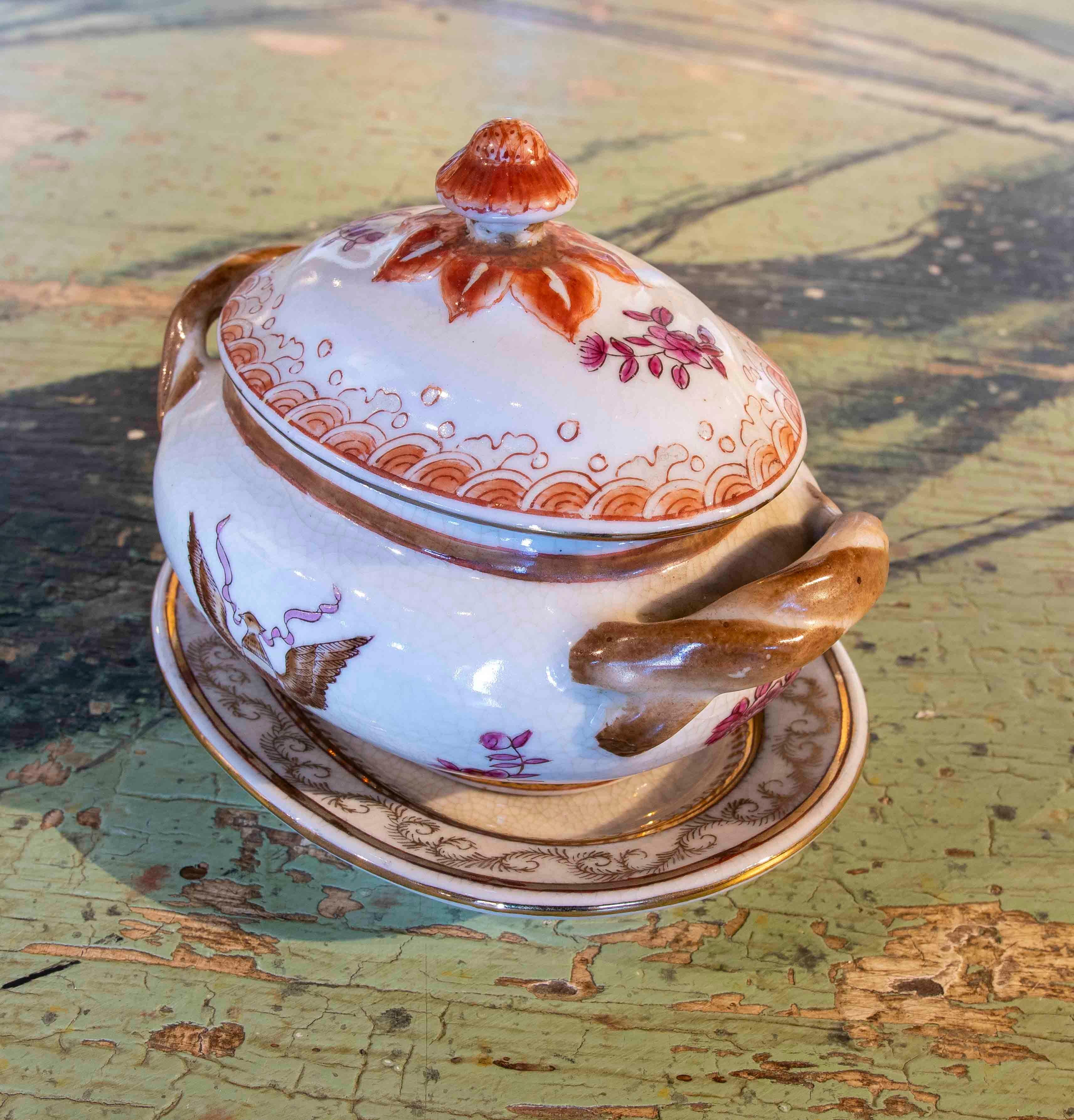 1970s Individual Hand Painted Porcelain Tureen with Inscription For Sale 14