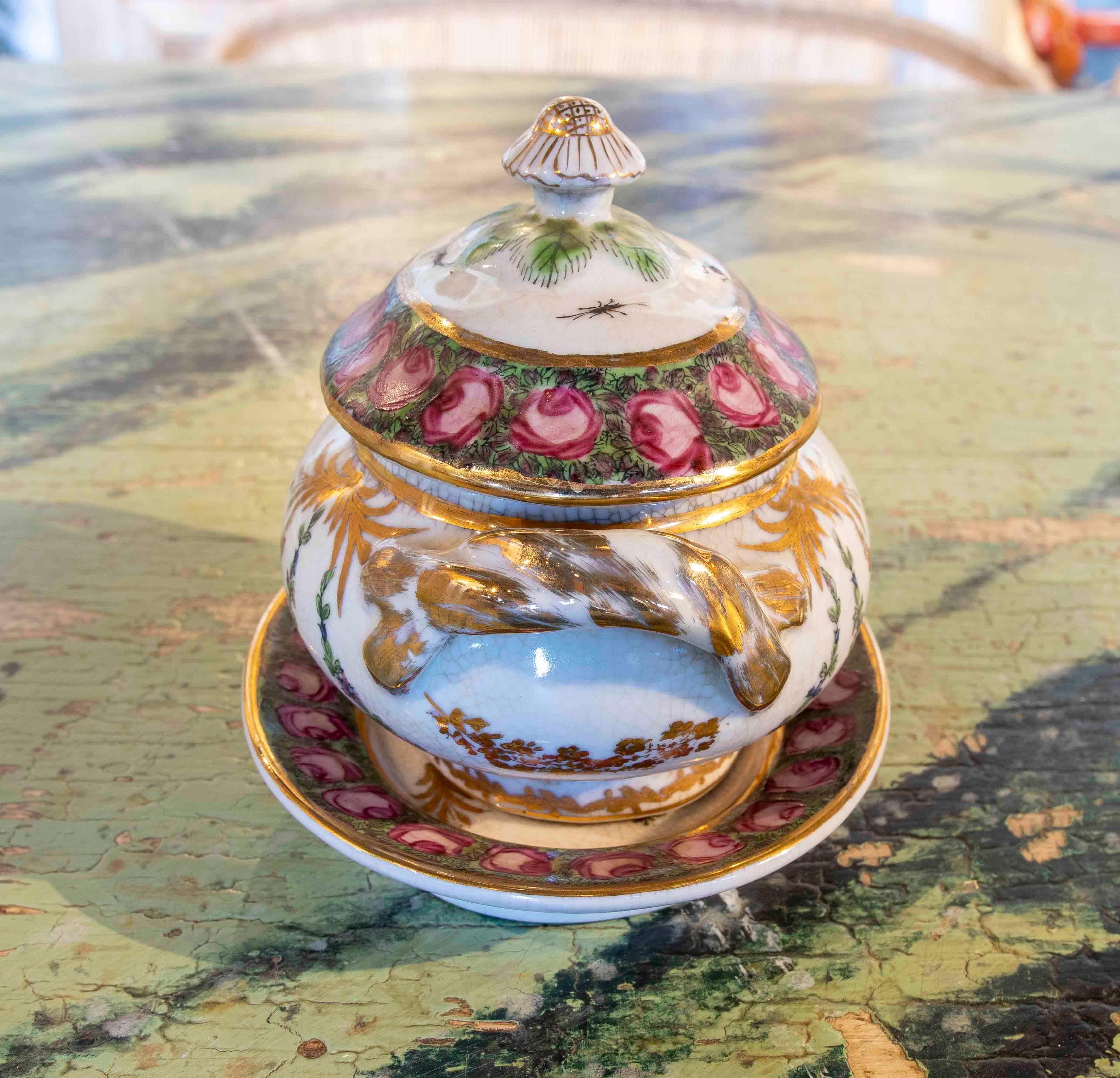European 1970s Individual Hand Painted Porcelain Tureen with Inscription For Sale