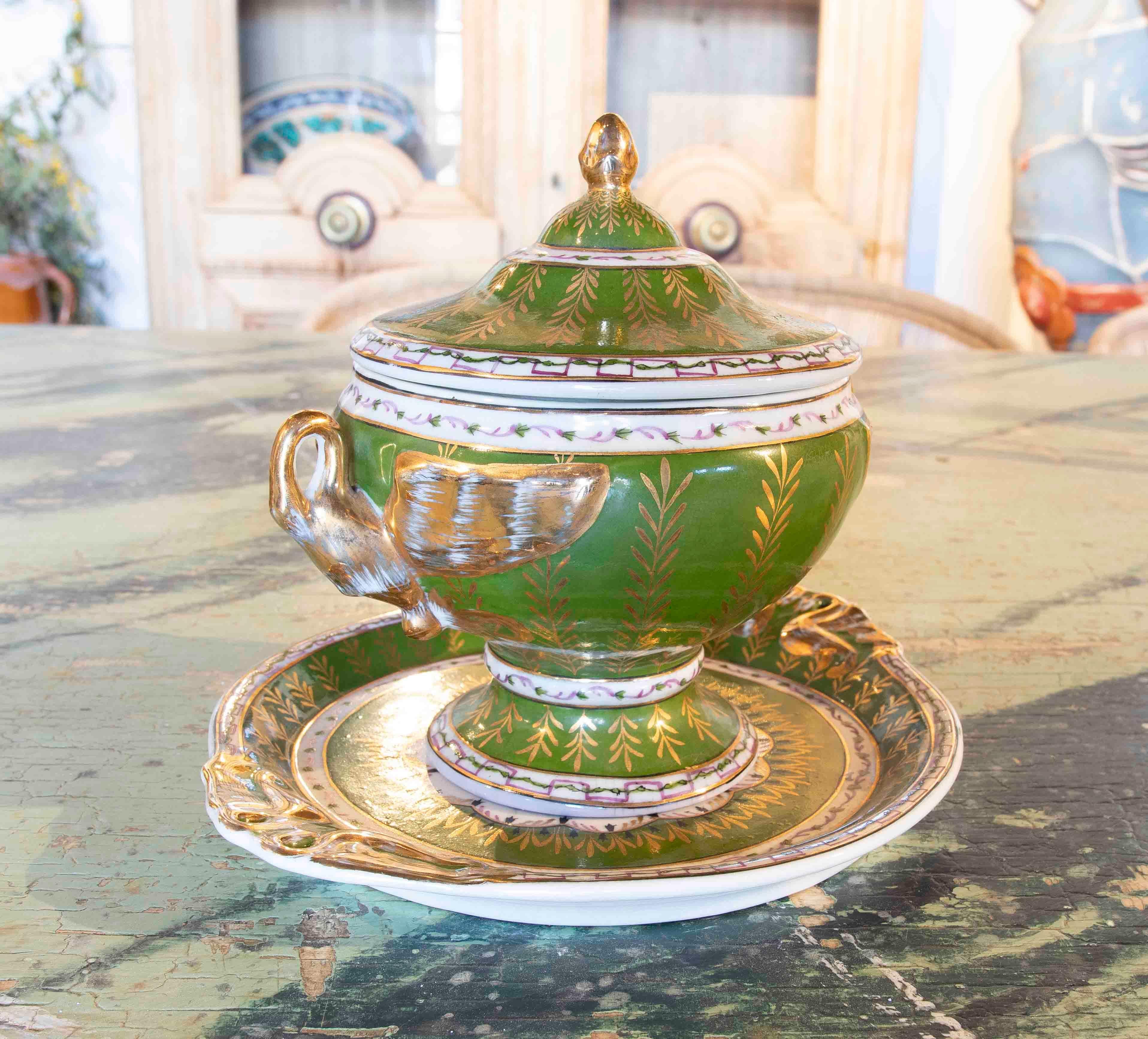 20th Century 1970s Individual Hand Painted Porcelain Tureen with Inscription For Sale