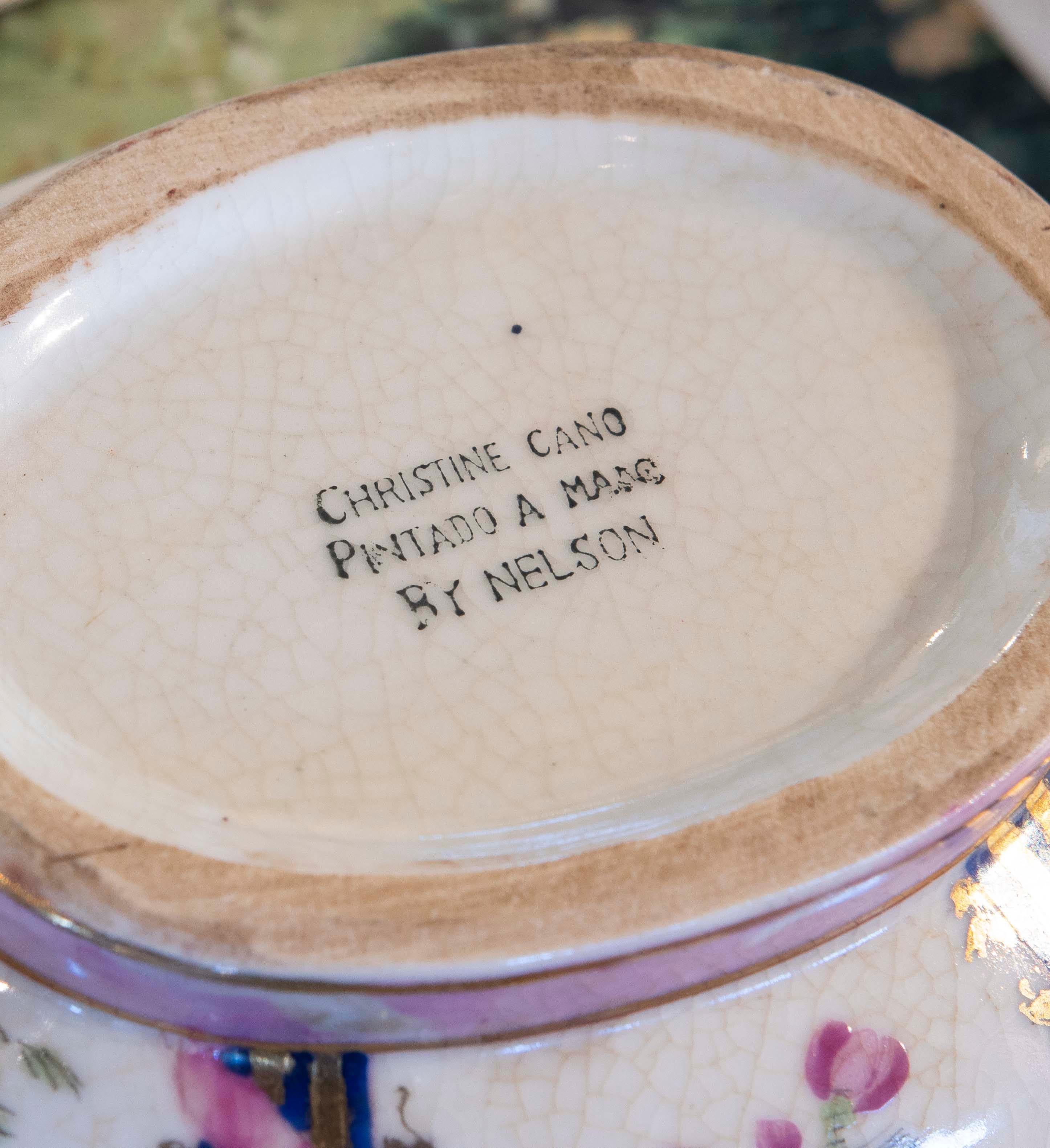 1970s Individual Hand Painted Porcelain Tureen with Inscription For Sale 1