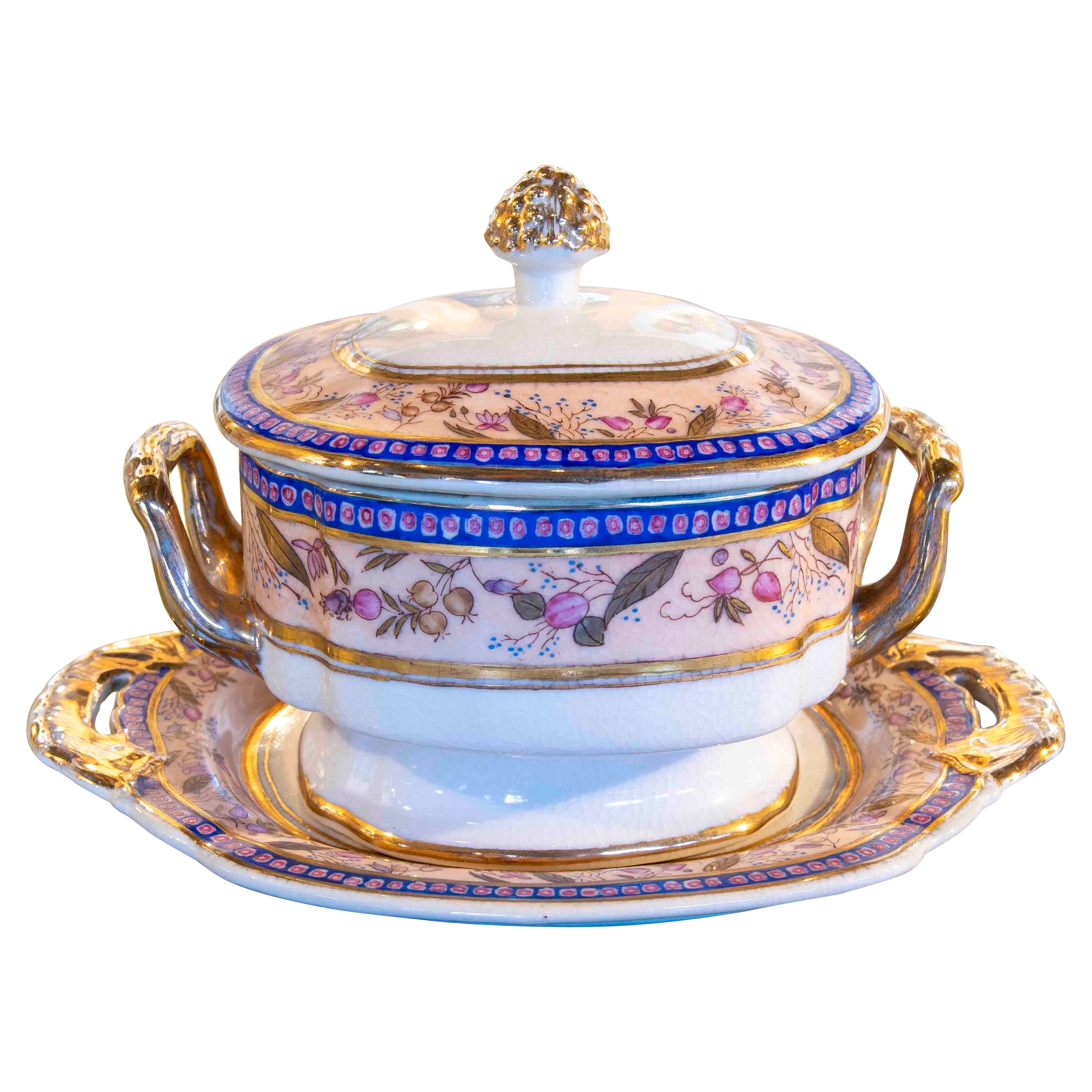 1970s Individual Hand Painted Porcelain Tureen with Inscription