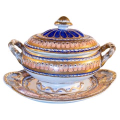 Soupière individuelle en porcelaine peinte à la main dans les années 1970  avec inscription