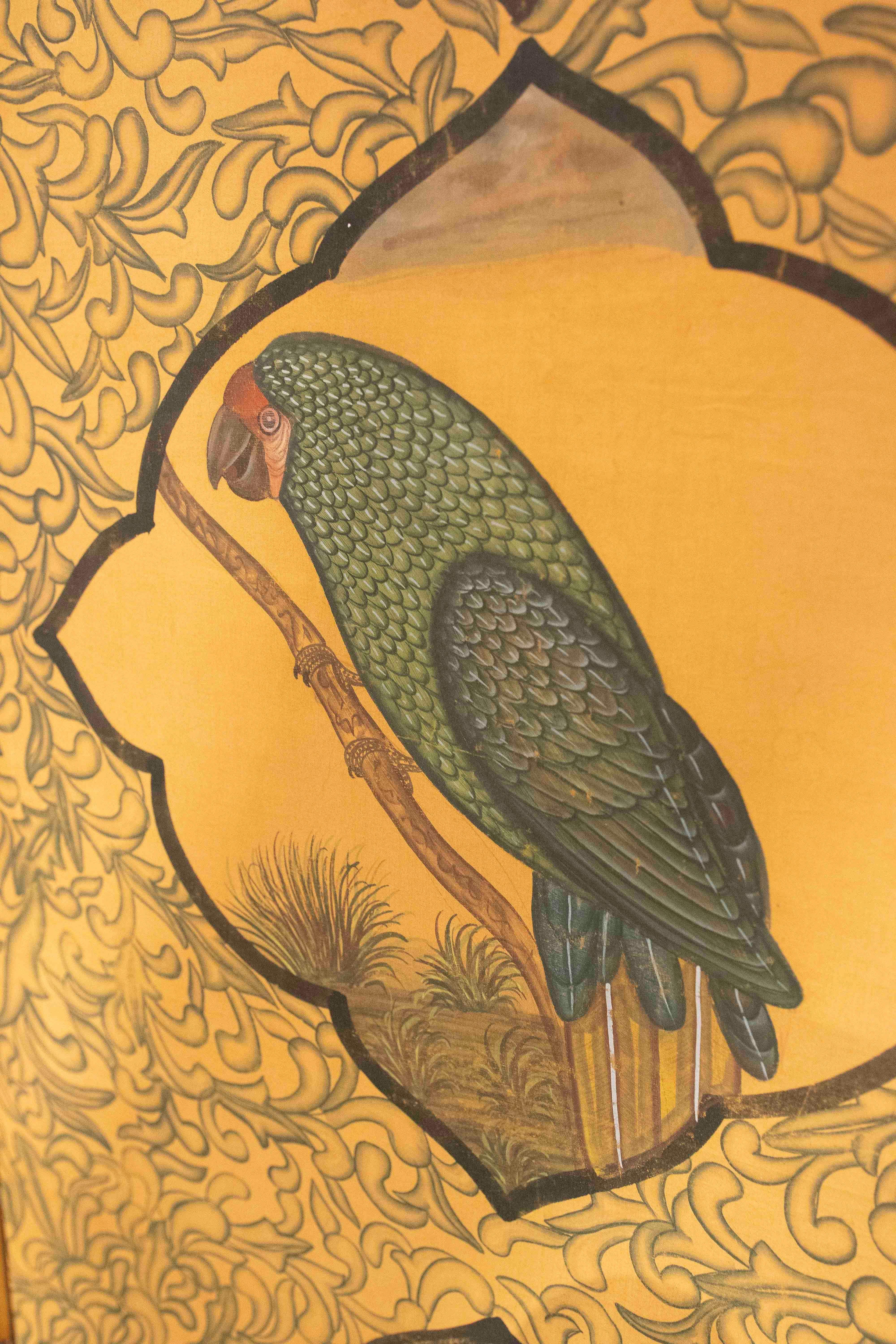 1970er INDO- persische dekorative Tafel mit Vögeln und Figur, gerahmt in Bambus im Angebot 2