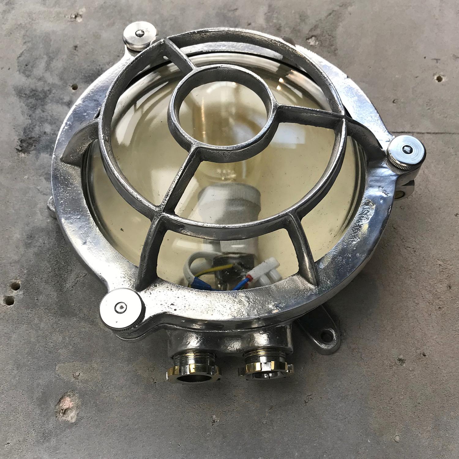 1970s Industrial Aluminium Circular Wall Light, Glass Dome and Edison Bulb For Sale 3