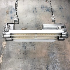 1970s Industrial Aluminum, Glass Edison Flame Proof Strip Light, White Shade