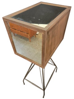1970s Industrial Bar Cabinet on Metal Stand