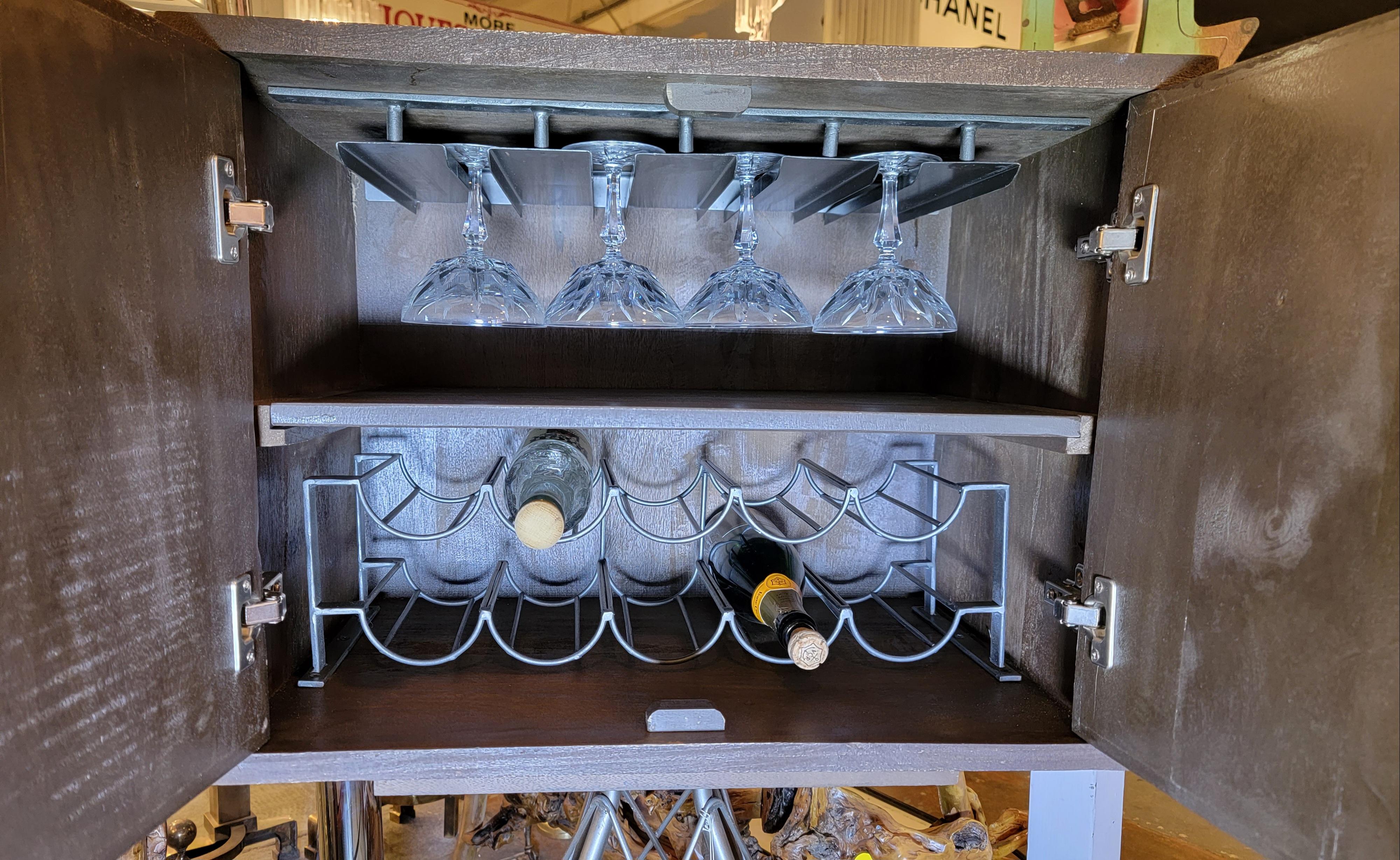 1970s Industrial Bar Cabinet on Metal Stand In Good Condition For Sale In Pasadena, CA