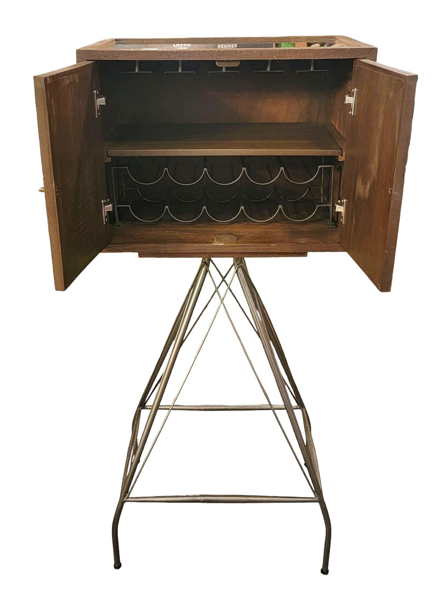 20th Century 1970s Industrial Bar Cabinet on Metal Stand For Sale