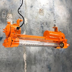 Edison Streifenleuchte aus Aluminiumguss und Messing mit Flammenabzug, Orange, Industriell gegossen, 1970er Jahre