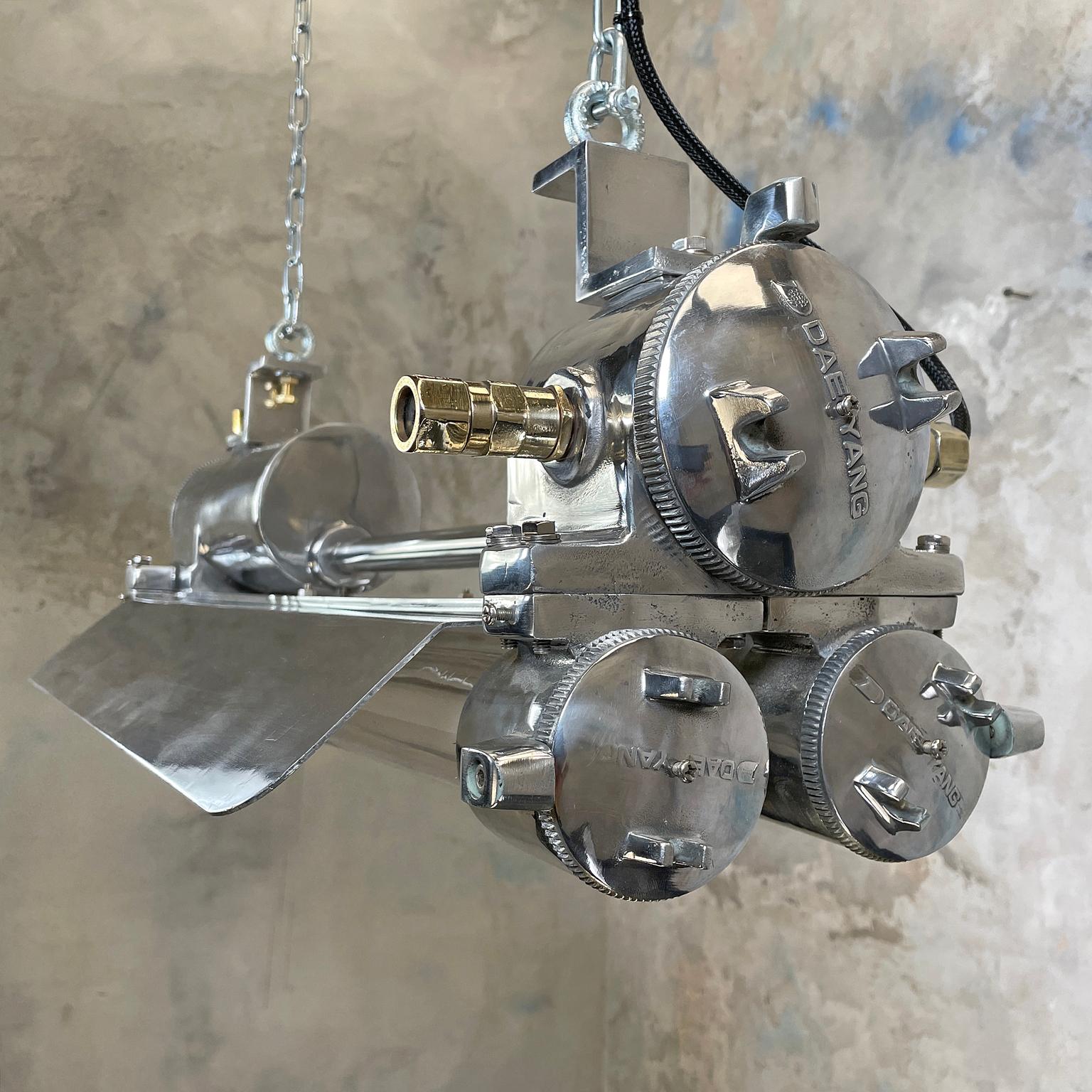 1970s Industrial Cast Aluminium, Glass and Brass Flameproof Strip Light & Shade 2