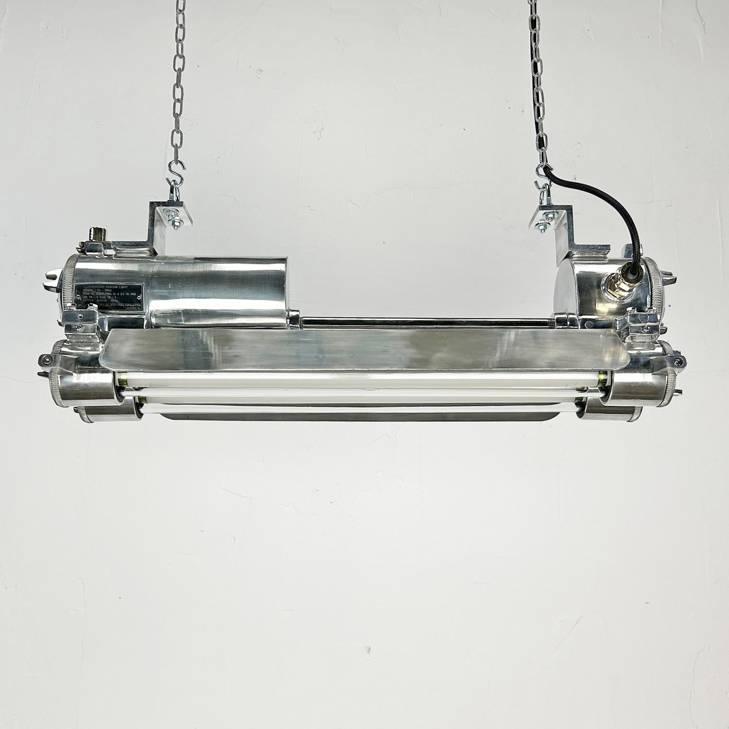 1970s Industrial Cast Aluminium, Glass and Brass Flameproof Strip Light & Shade For Sale 4
