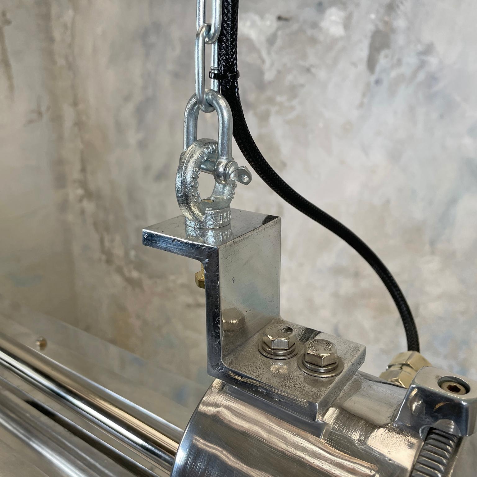 1970s Industrial Cast Aluminium, Glass and Brass Flameproof Strip Light & Shade 3