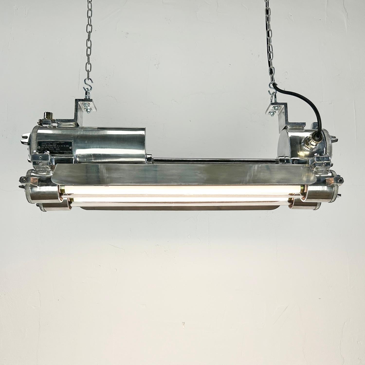 1970s Industrial Cast Aluminium, Glass and Brass Flameproof Strip Light & Shade For Sale 5