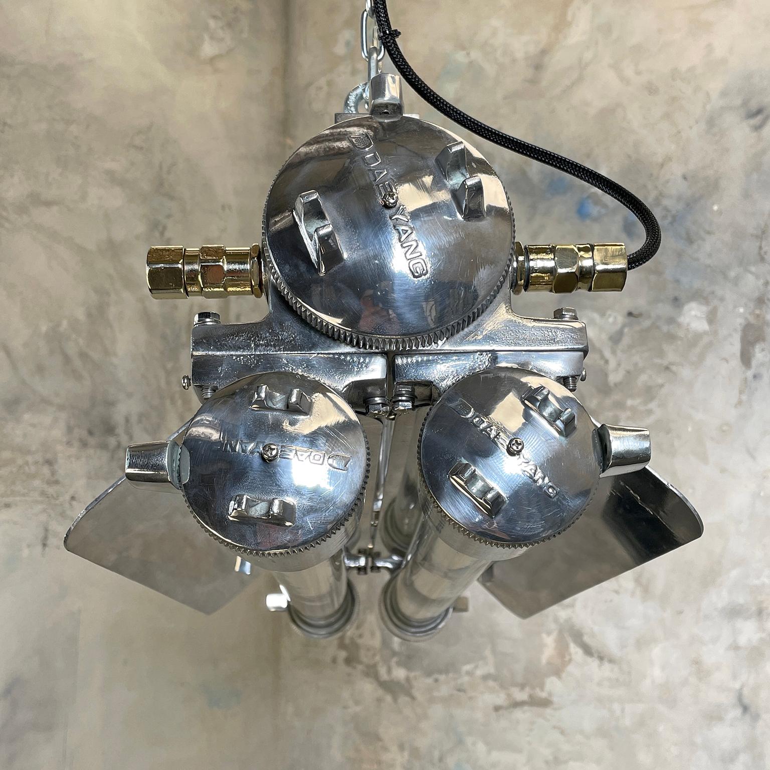 1970s Industrial Cast Aluminium, Glass and Brass Flameproof Strip Light & Shade 6