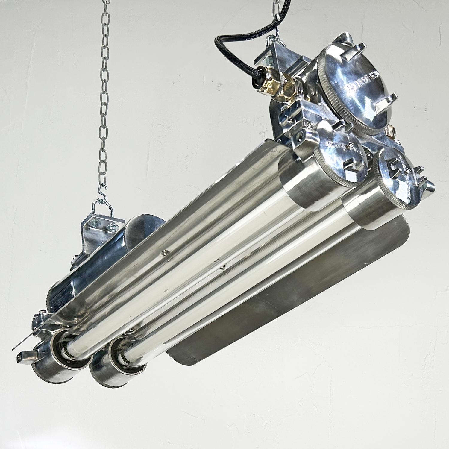 1970s Industrial Cast Aluminium, Glass and Brass Flameproof Strip Light & Shade For Sale 10