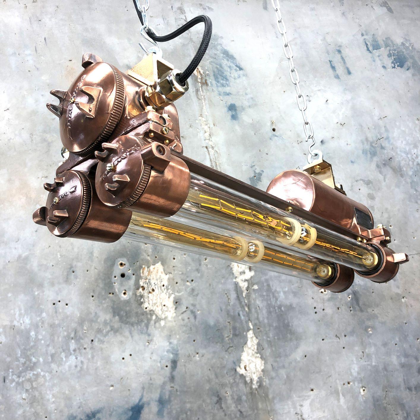 1970s Industrial Copper Flameproof LED Edison Tube Ceiling Strip Lighting 4