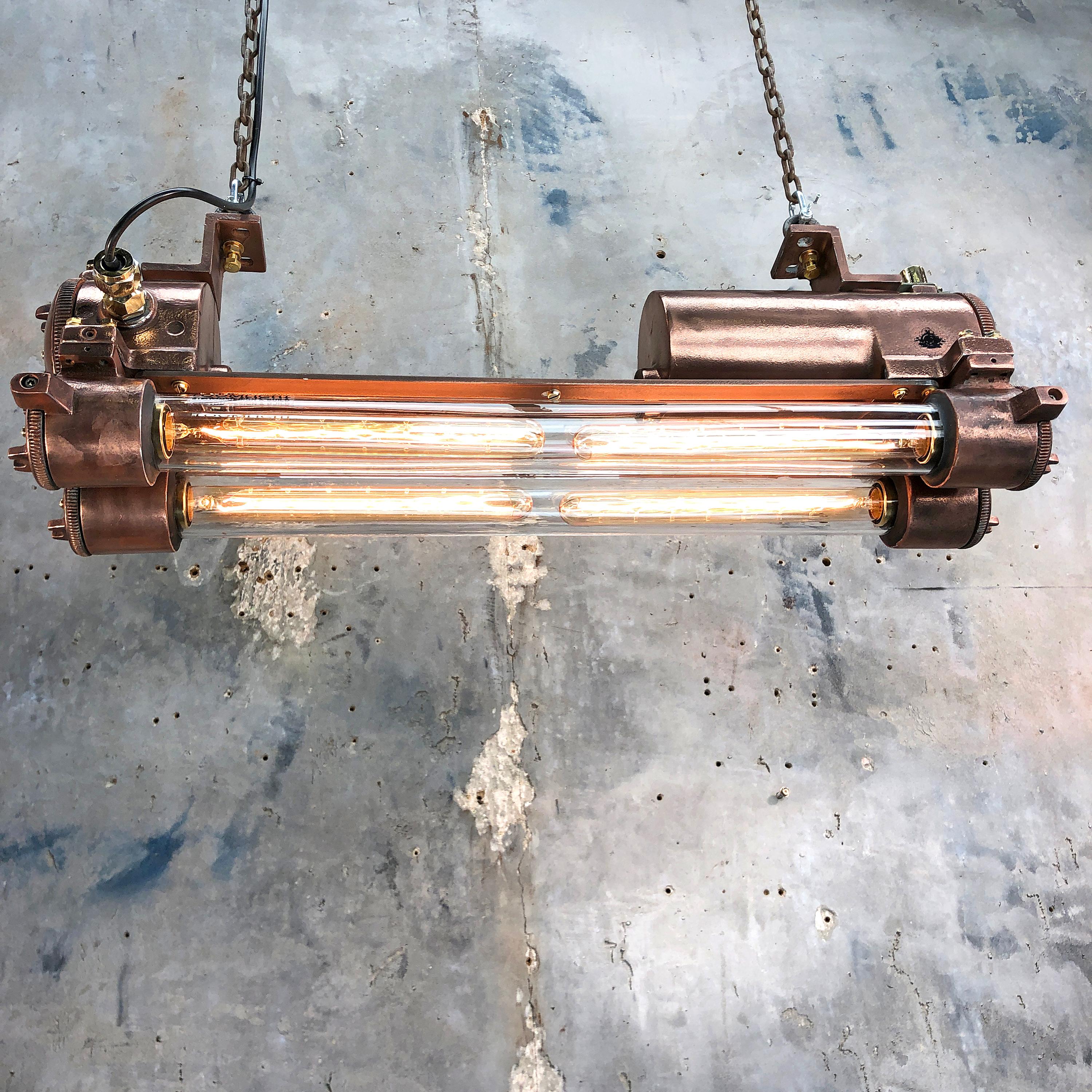 1970s Industrial Copper, Polished Brass and Glass Flameproof Edison Tube Light For Sale 12