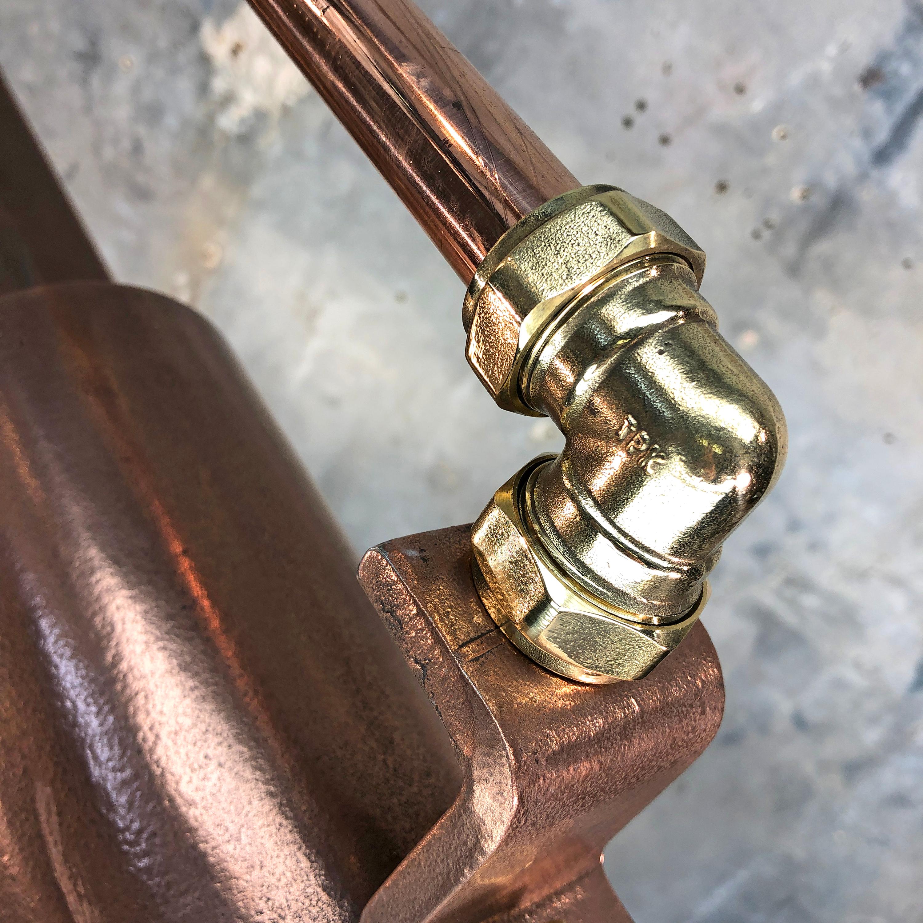 1970s Industrial Copper, Polished Brass & Glass Flameproof Tube Light with Shade For Sale 2