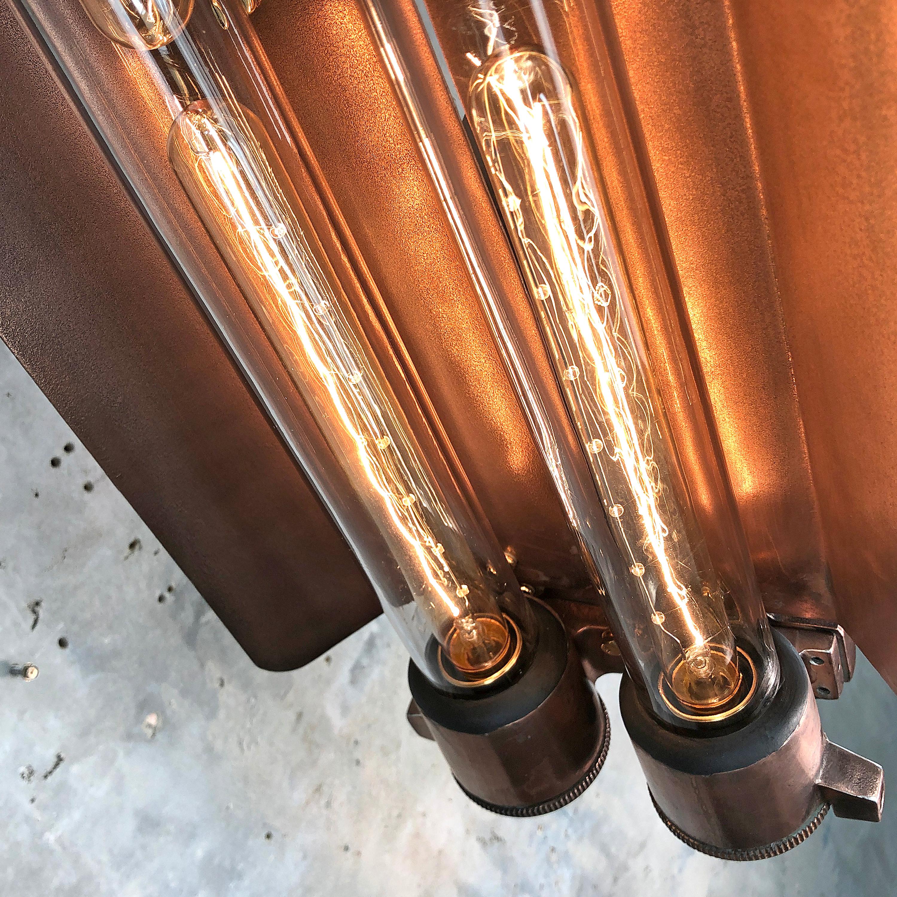1970s Industrial Copper, Polished Brass & Glass Flameproof Tube Light with Shade For Sale 4