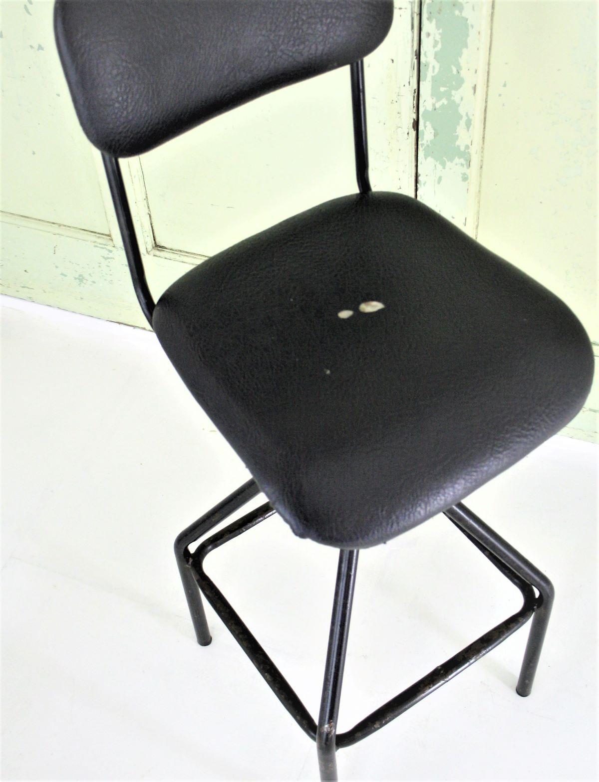 1970s Industrial Factory Swivel Stool with Backrest Sturdy Black metal frame 6