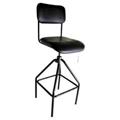1970s Industrial Factory Swivel Stool with Backrest Sturdy Black metal frame