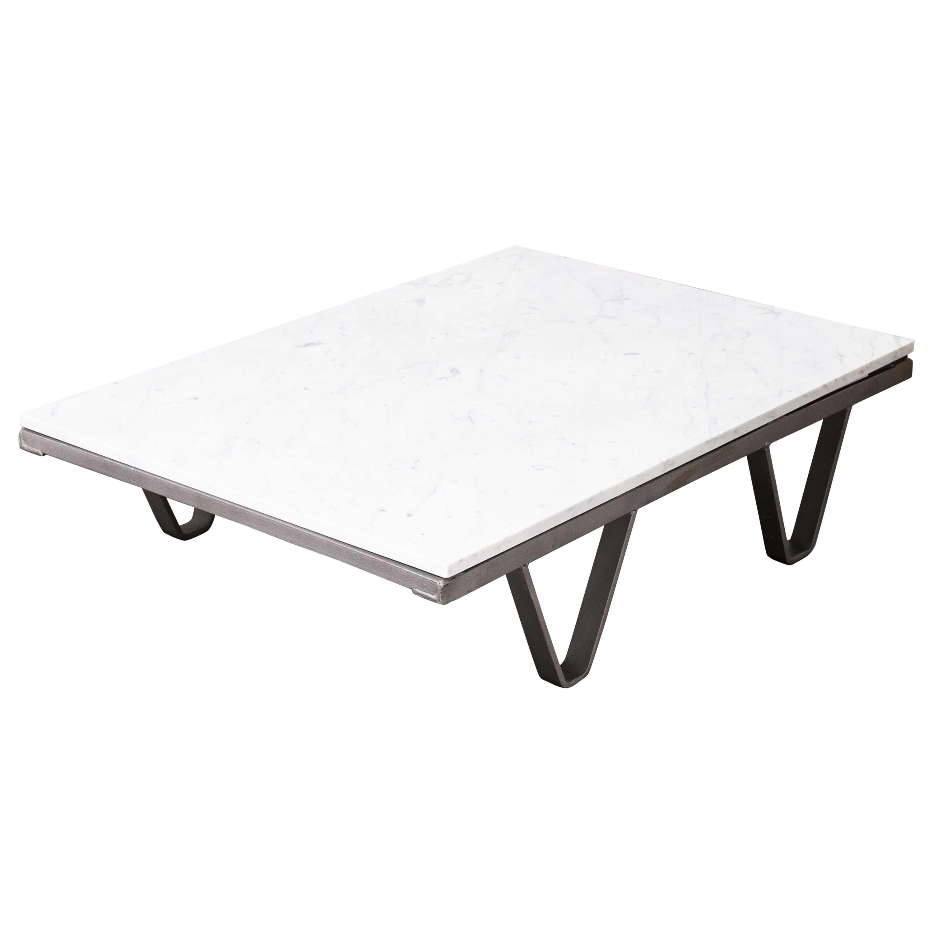 1970s Industrial Low Occasional, Coffee Table, Marble Top For Sale