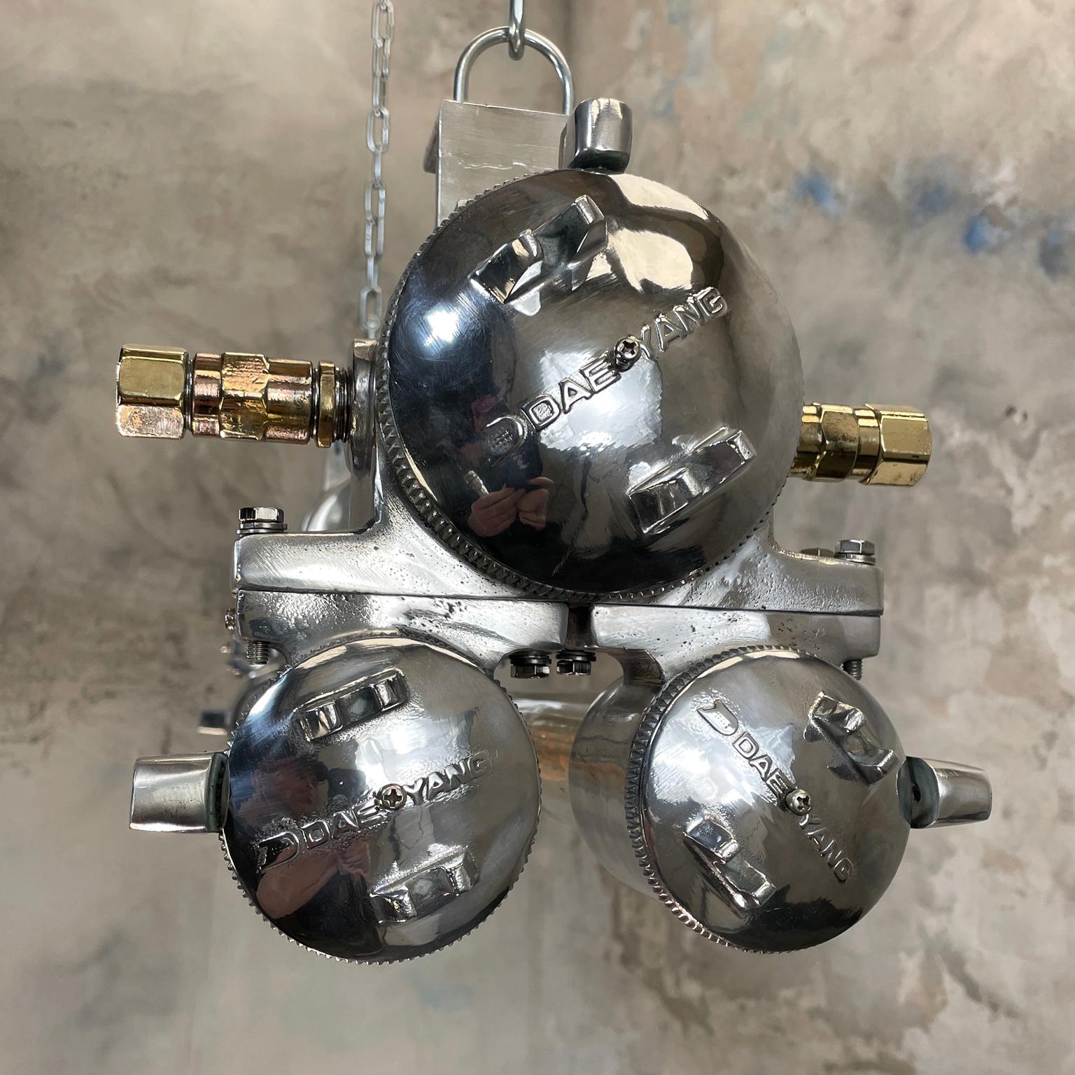 1970s Industrial Polished Aluminium Brass & Glass Edison Flameproof Strip Light For Sale 2