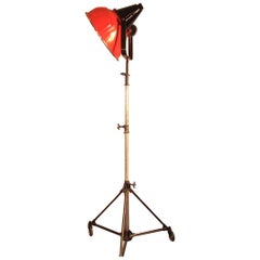 1970s Industrial Antique Film Floor Lamp with Red Metal Shade