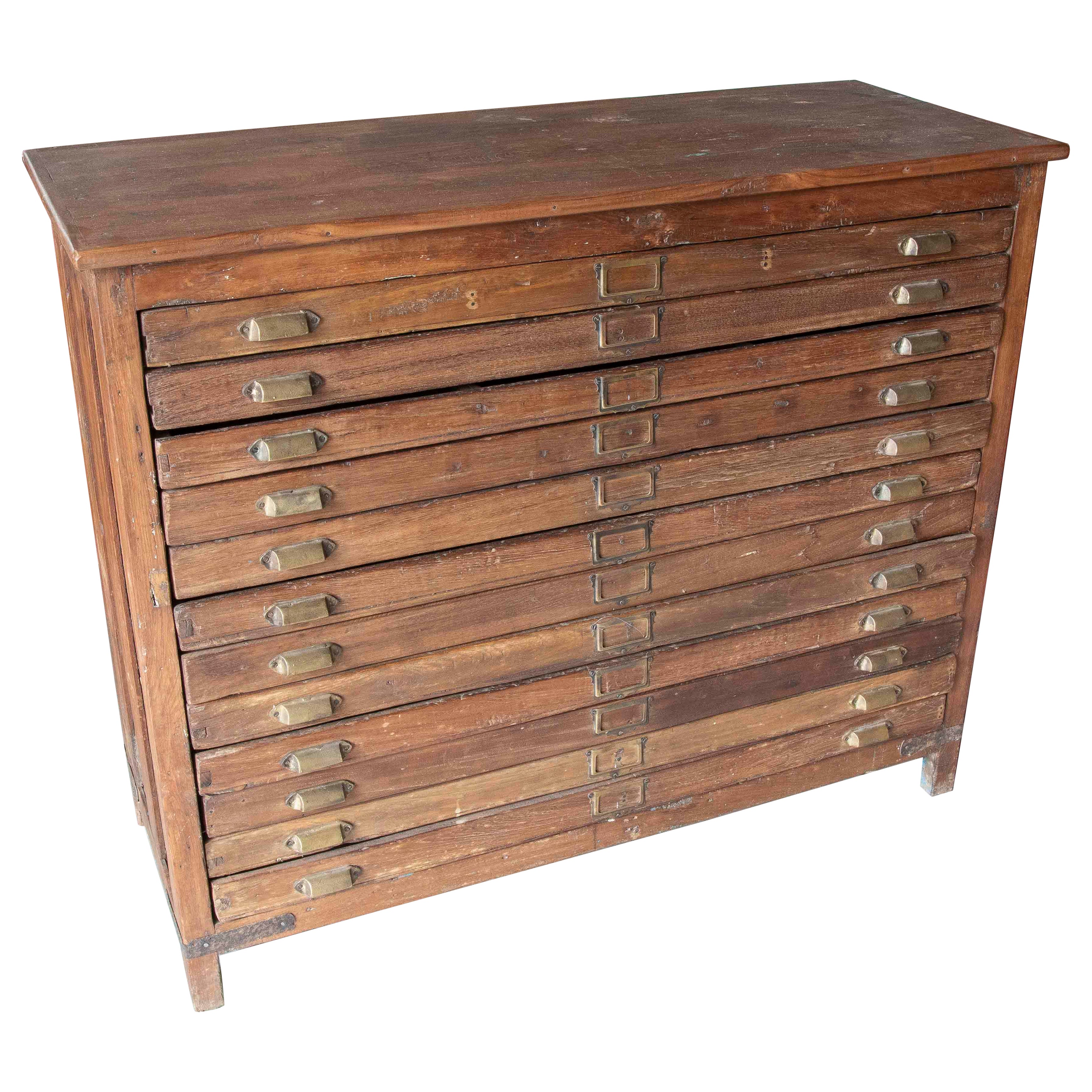 1970s Industrial Wooden Filing Cabinet with Multiple Drawers