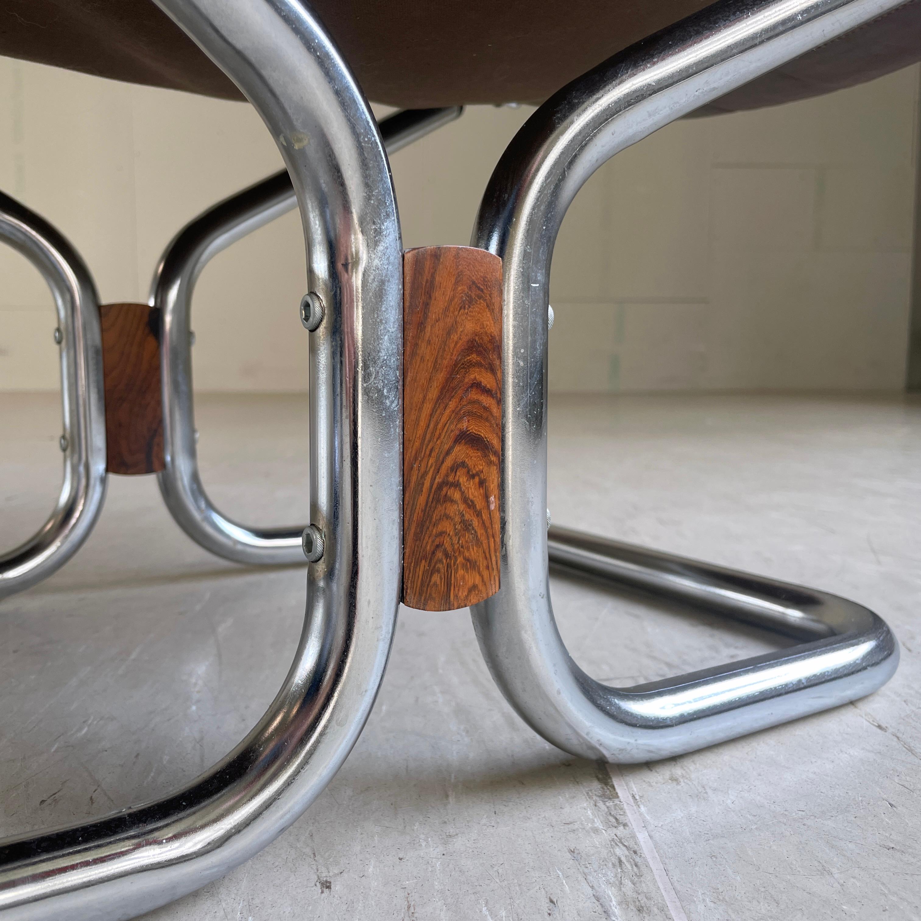 Wood 1970's Ingmar Relling leather ottoman For Sale