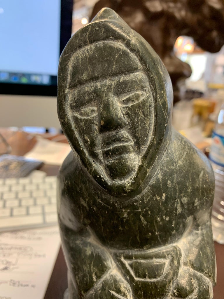 1970's Inuit Eskimo Soapstone carving of a Native American For Sale at