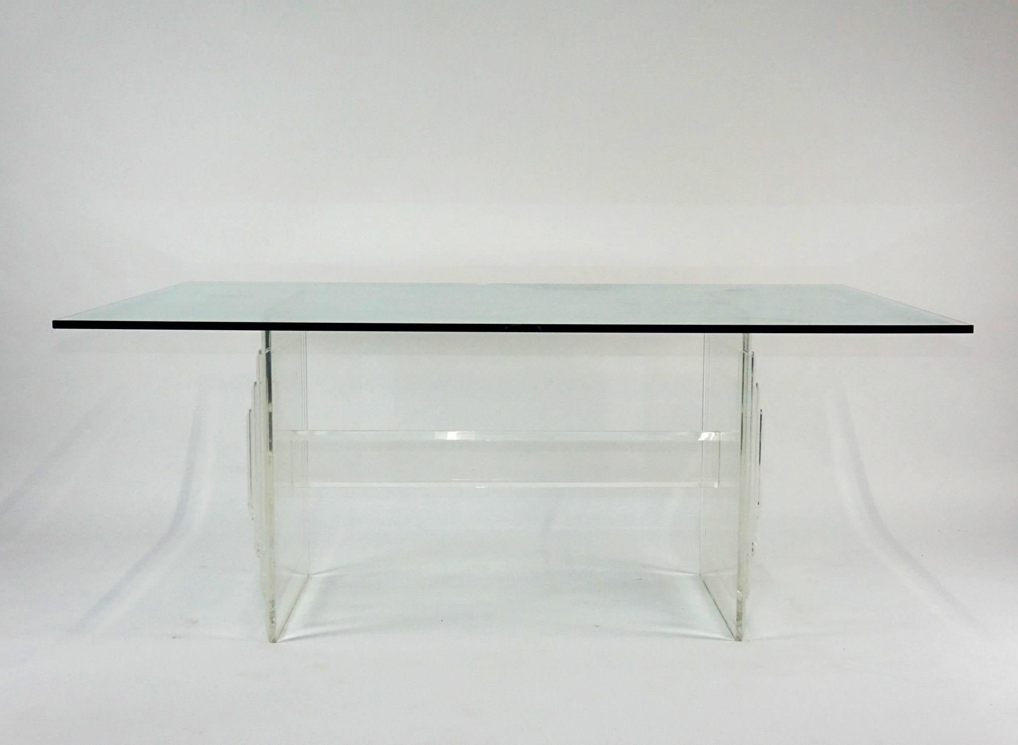 Beveled 1970s 'Invisible' Lucite and Glass Dining Table Manner of Charles Hollis Jones