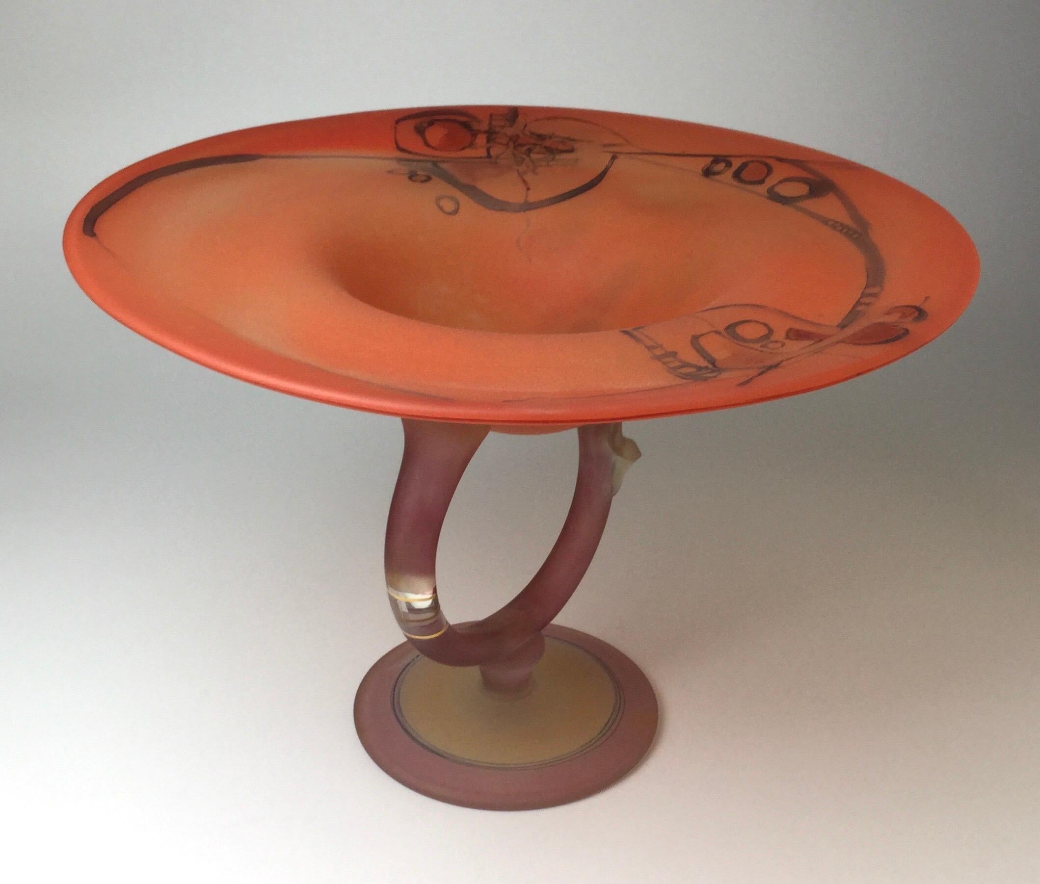 Late 20th Century 1970s Ion Tamaian Art-Deco Hand Blown Colored Crystal Footed Bowl For Sale