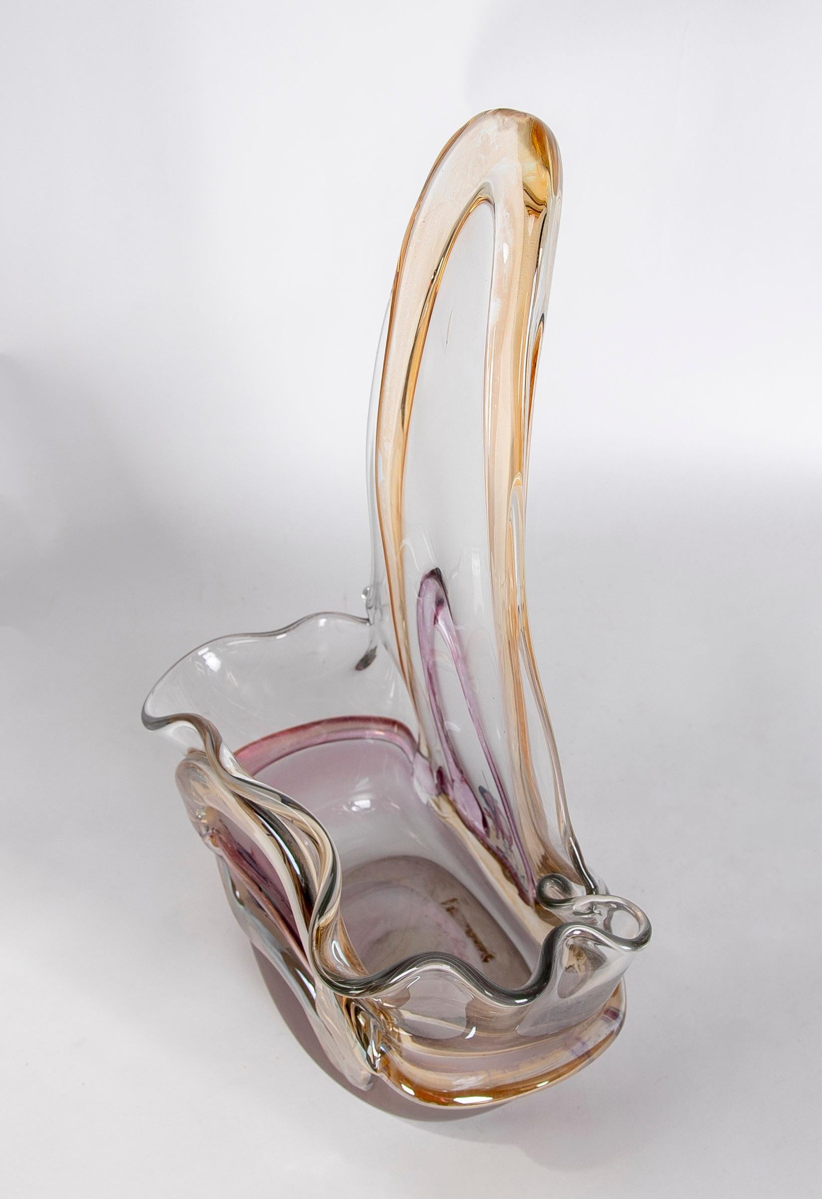 1970s Ion Tamaian Art-Deco Hand Blown Colored Crystal Vase For Sale 6