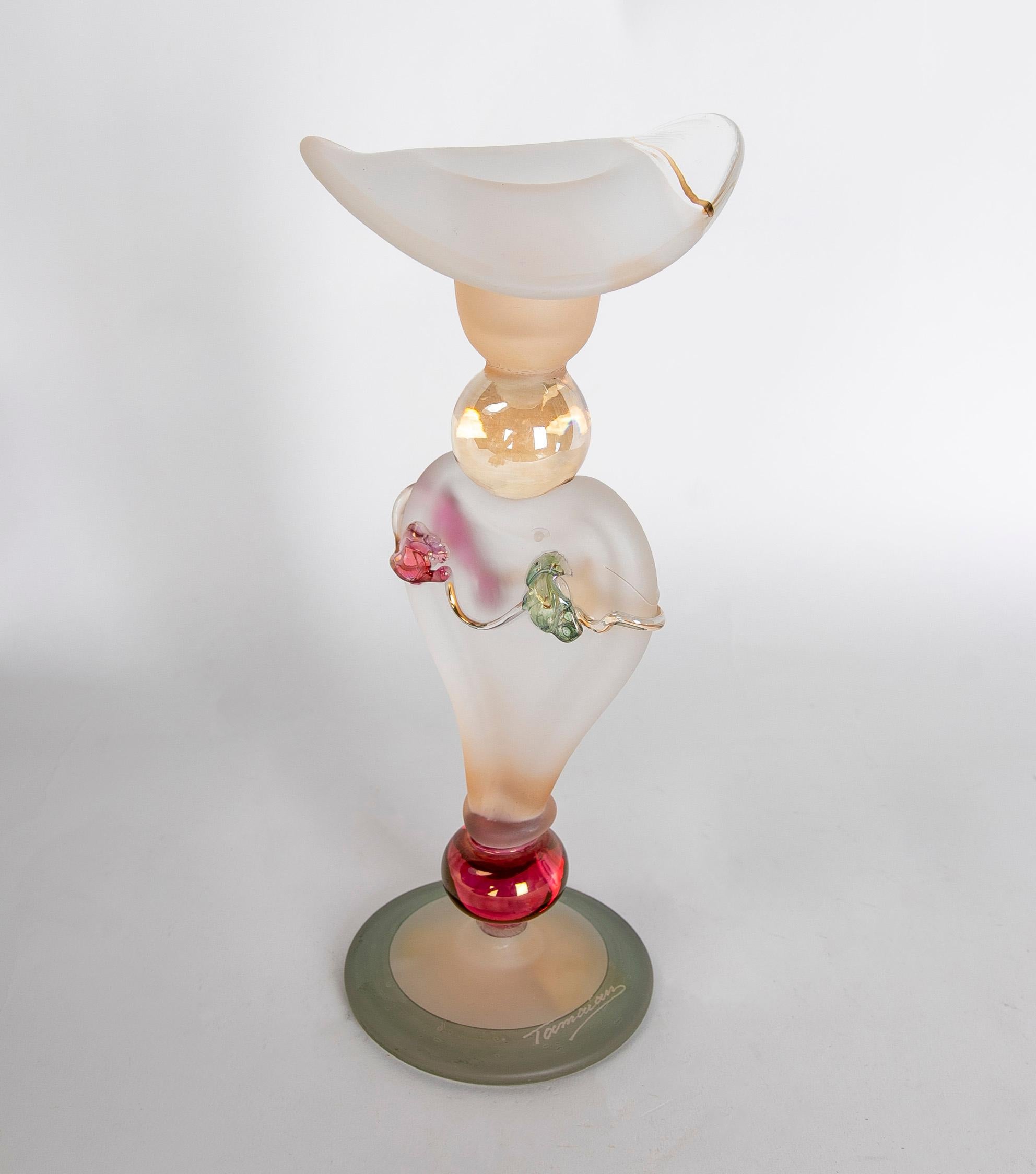 Vaso di cristallo colorato soffiato a mano Ion Tamaian Art-Deco degli anni '70.