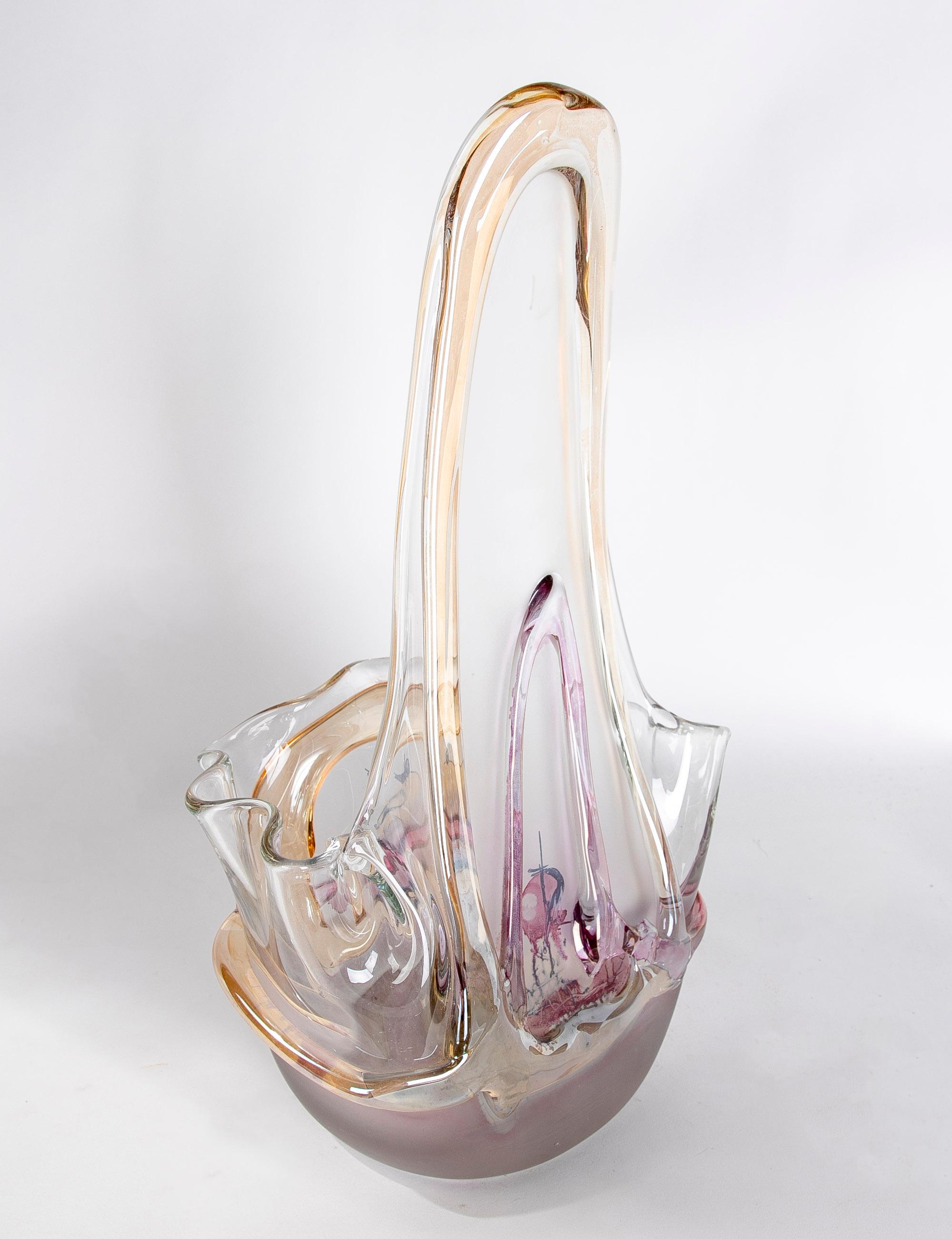 1970s Ion Tamaian Art-Deco Hand Blown Colored Crystal Vase In Good Condition For Sale In Marbella, ES