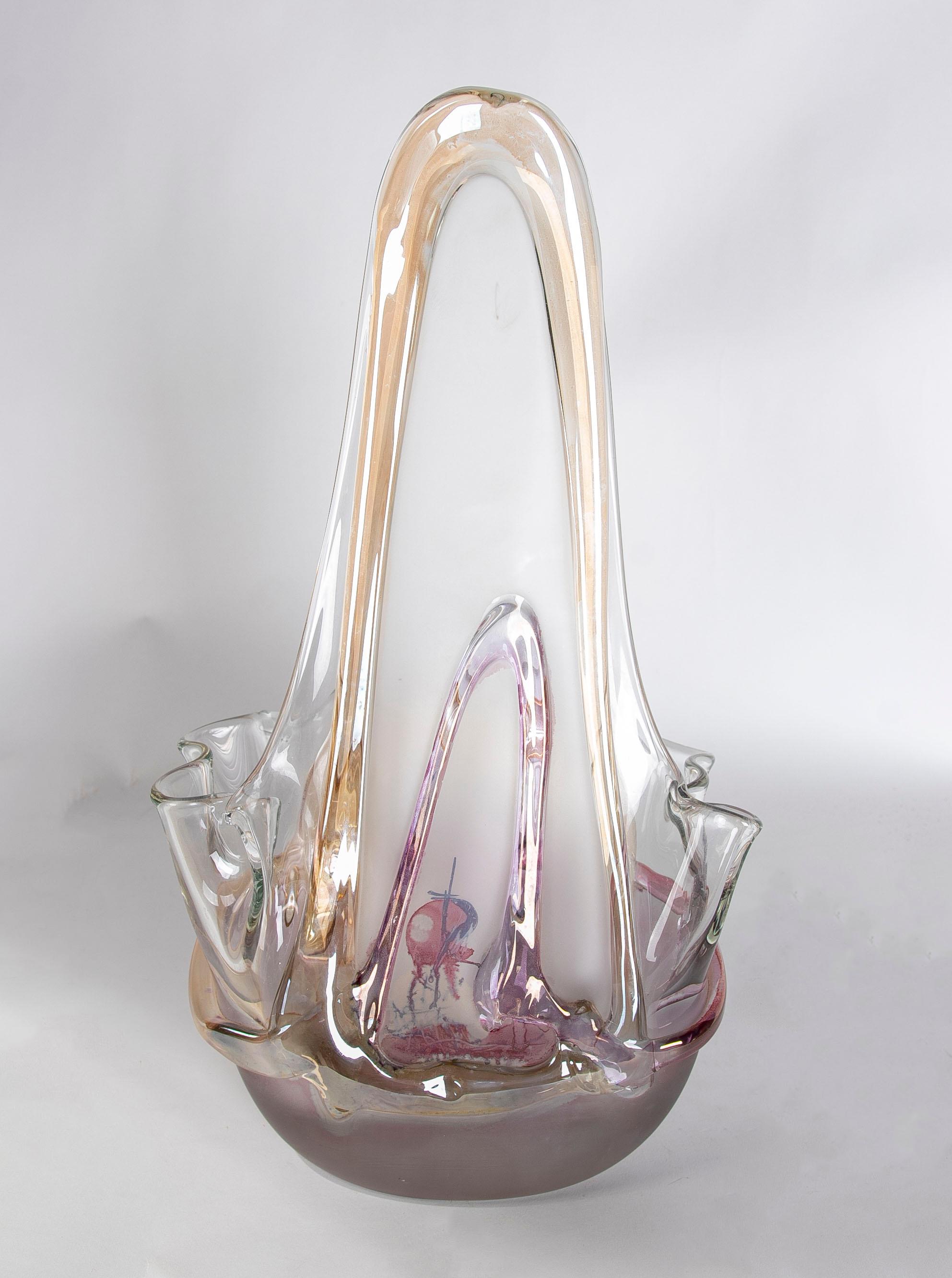 20th Century 1970s Ion Tamaian Art-Deco Hand Blown Colored Crystal Vase For Sale