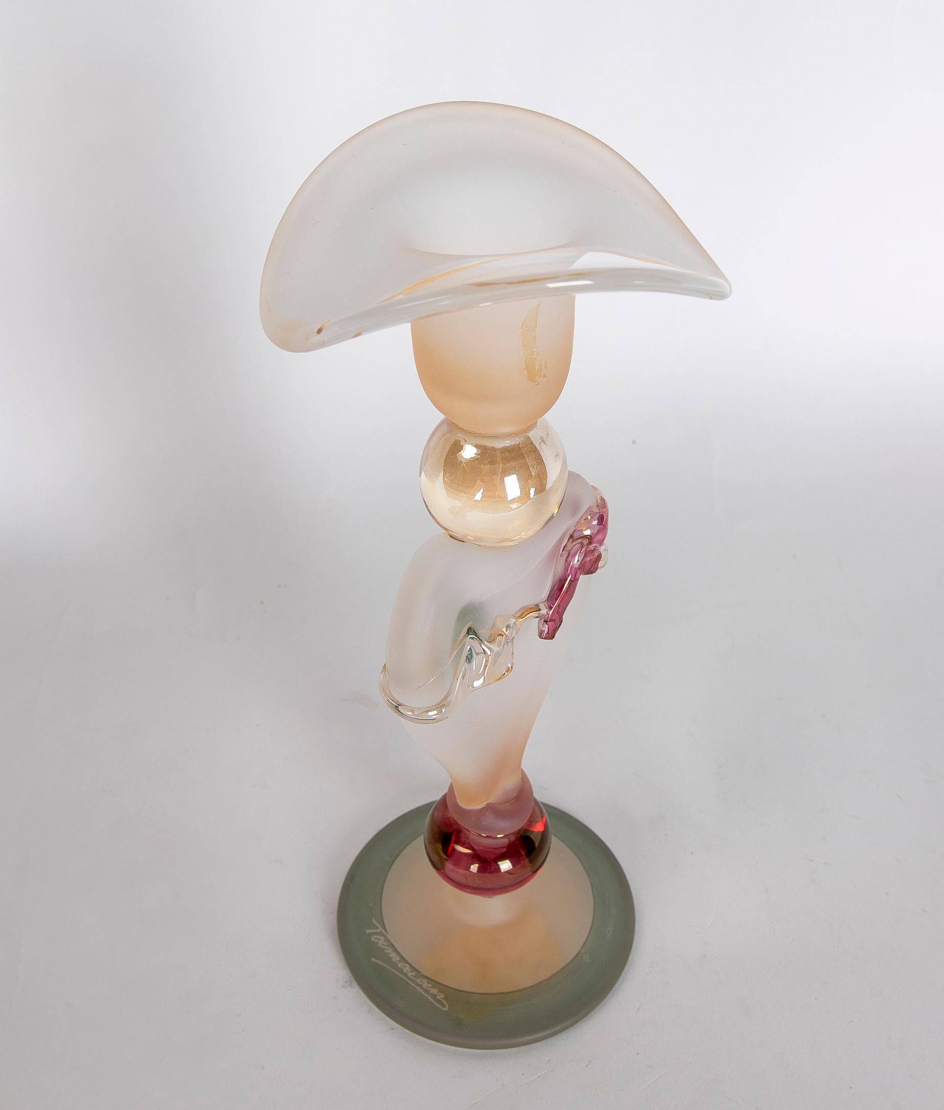 Tamaianische mundgeblasene Art-déco-Vase aus farbigem Kristall, 1970er Jahre (Ende des 20. Jahrhunderts) im Angebot