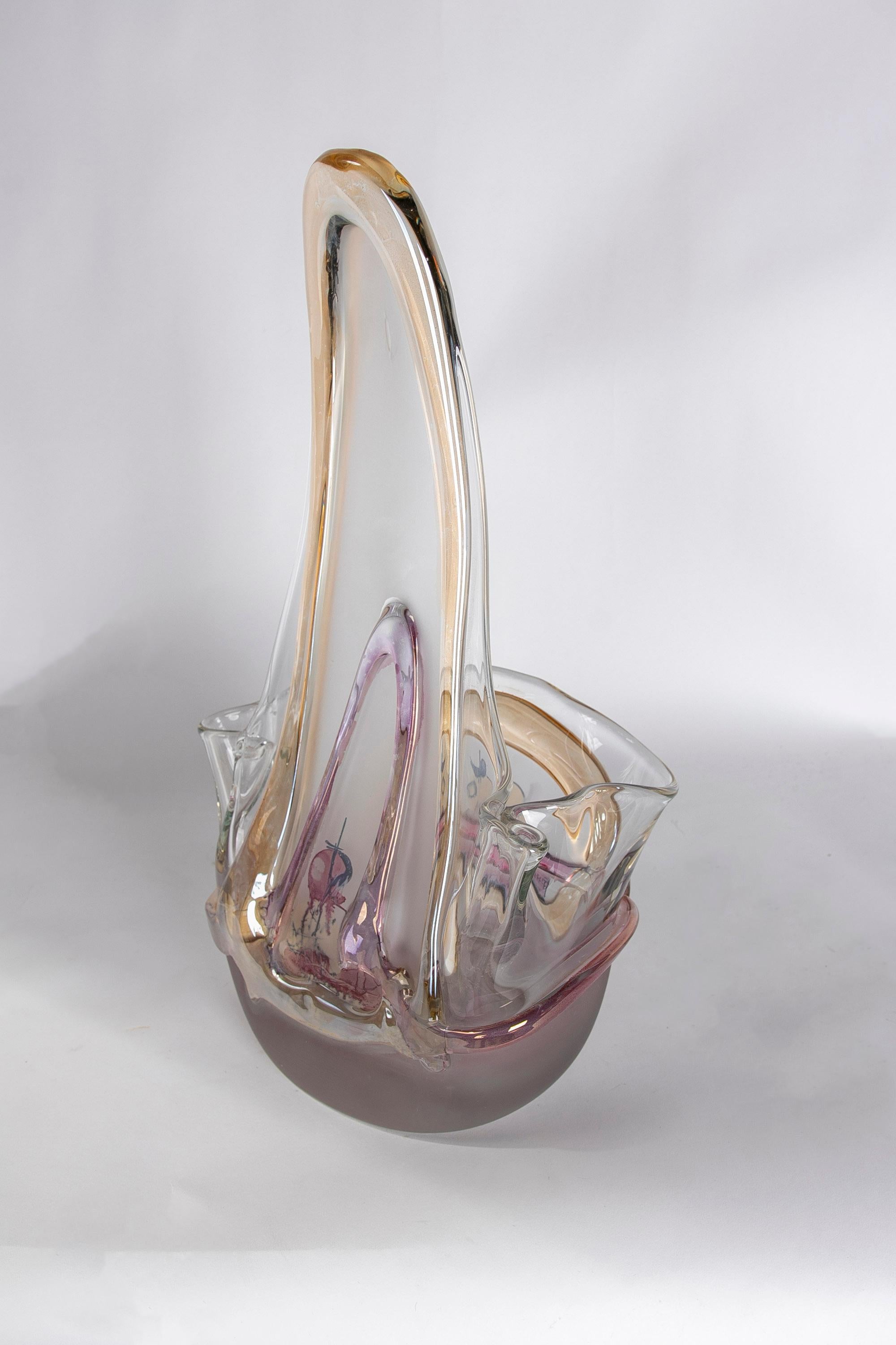 Art Glass 1970s Ion Tamaian Art-Deco Hand Blown Colored Crystal Vase For Sale