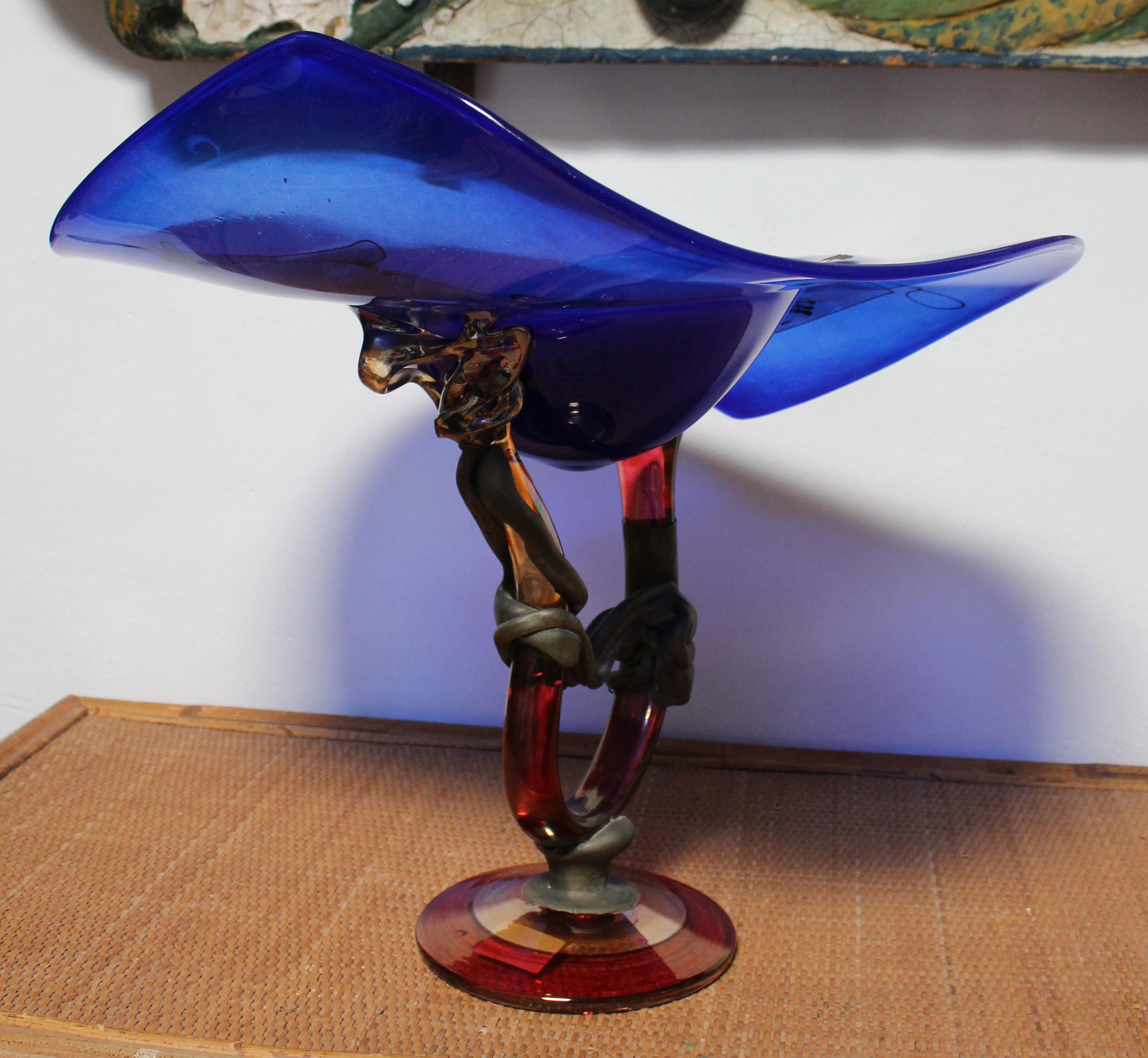 20th Century 1970s Ion Tamaian Art-Deco Hand Blown Colored Crystal Vase